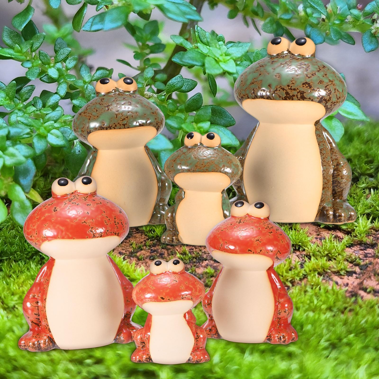M METERXITY Set of 6 Frog Decor Ceramic Outdoor Garden, Green, Red