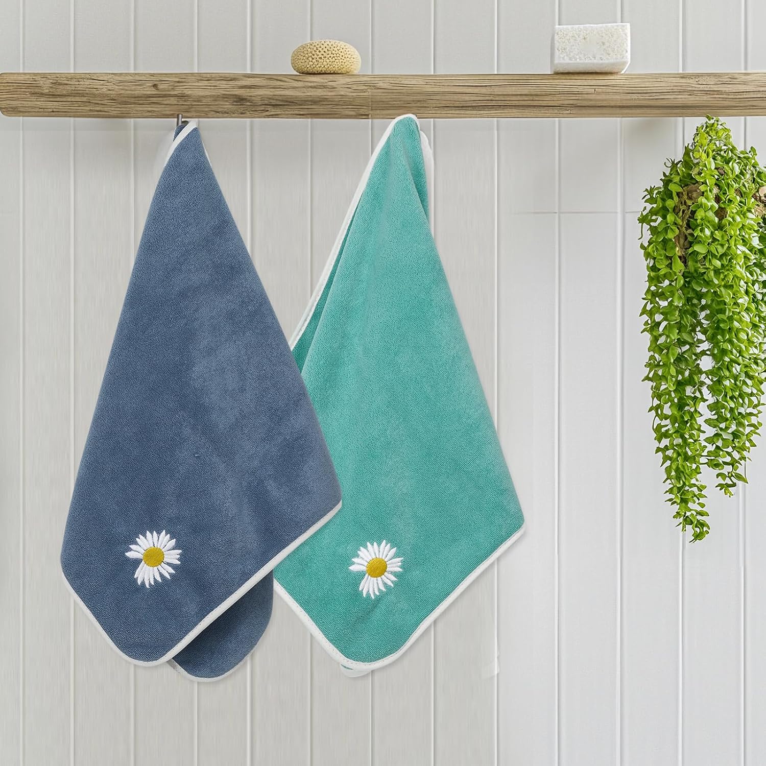 4Pcs Daisy Hand Towels for Bathroom Cotton Soft Spring Flower Face Towel Absorbent Colorful Floral Embroidered Decorative Dish Bath Towel for Bathroom Kitchen, 29.5 x 13.8 Inch - Image 5