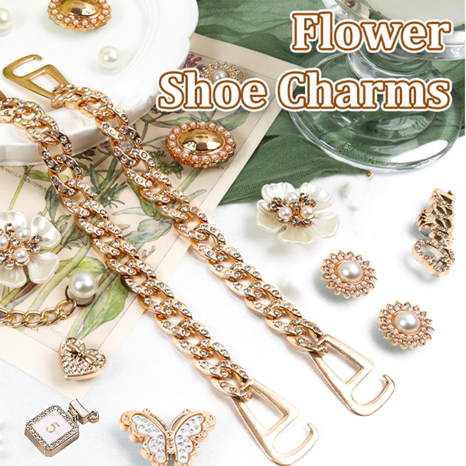 Adornos para Zapatos Dijes Extraíbles con Cristales y Perlas Decoración DIY Mujer Regalo