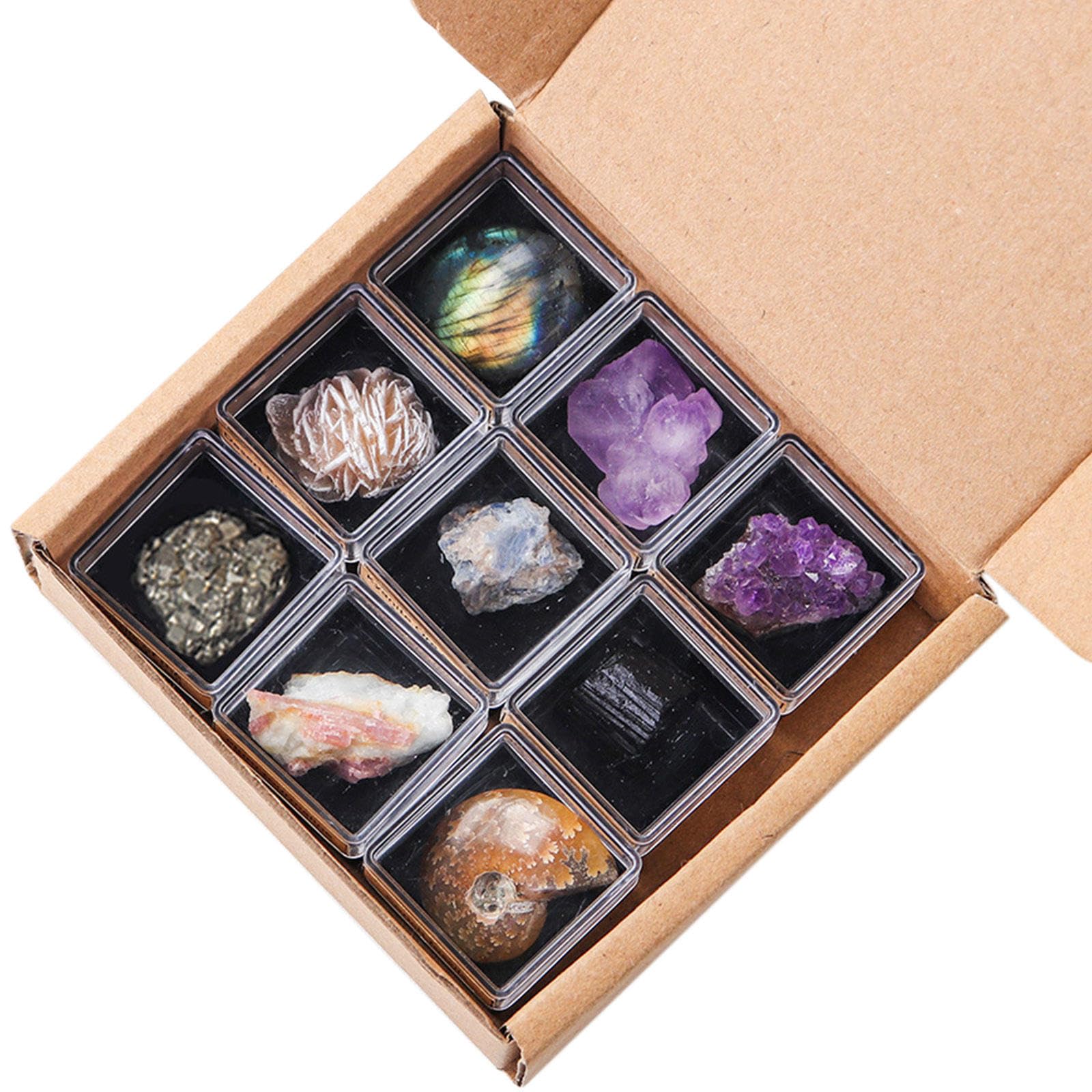 Cristalli Chakra e Pietre Curative in Confezione Regalo - Set di 9 Pezzi di Cristallo Naturale di Quarzo Grezzo per L'educazione su Rocce e Minerali, Pietre Preziose dei Chakra Curativi