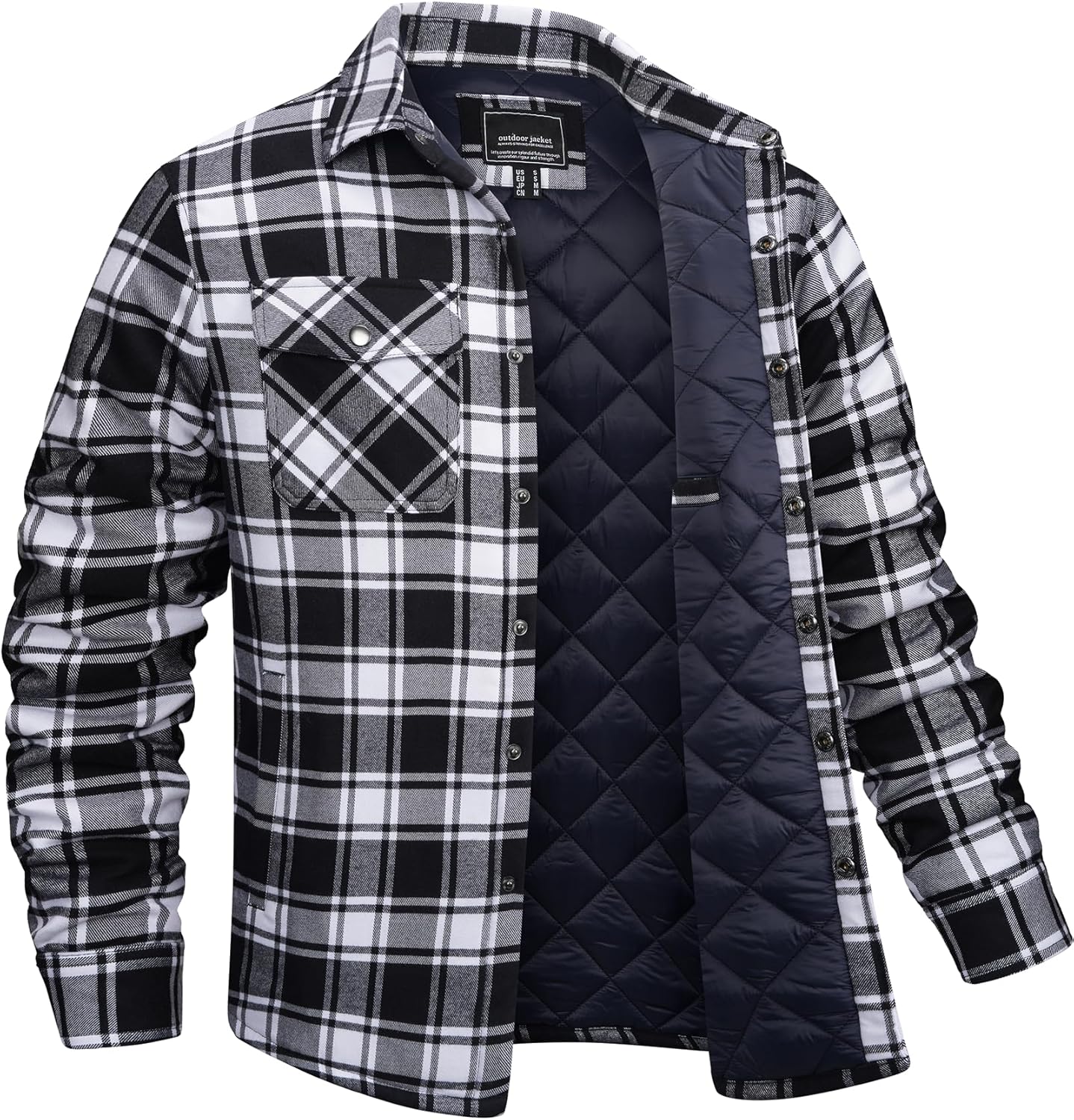 EKLENTSON Men's Flannel Shirt Jacket Quilted Lined Plaid Coats Warm Winter Jacket Thick Button Down Coat with 5 Pockets