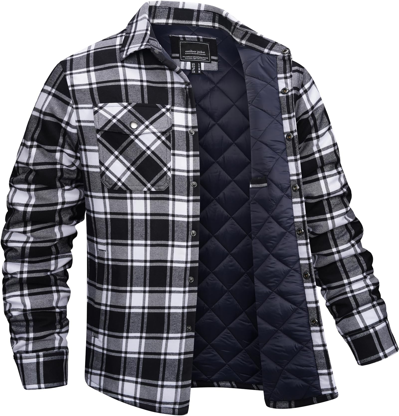 Men's Flannel Shirt Jacket Quilted Lined Plaid Coats Warm Winter Jacket Thick Button Down Coat with 5 Pockets