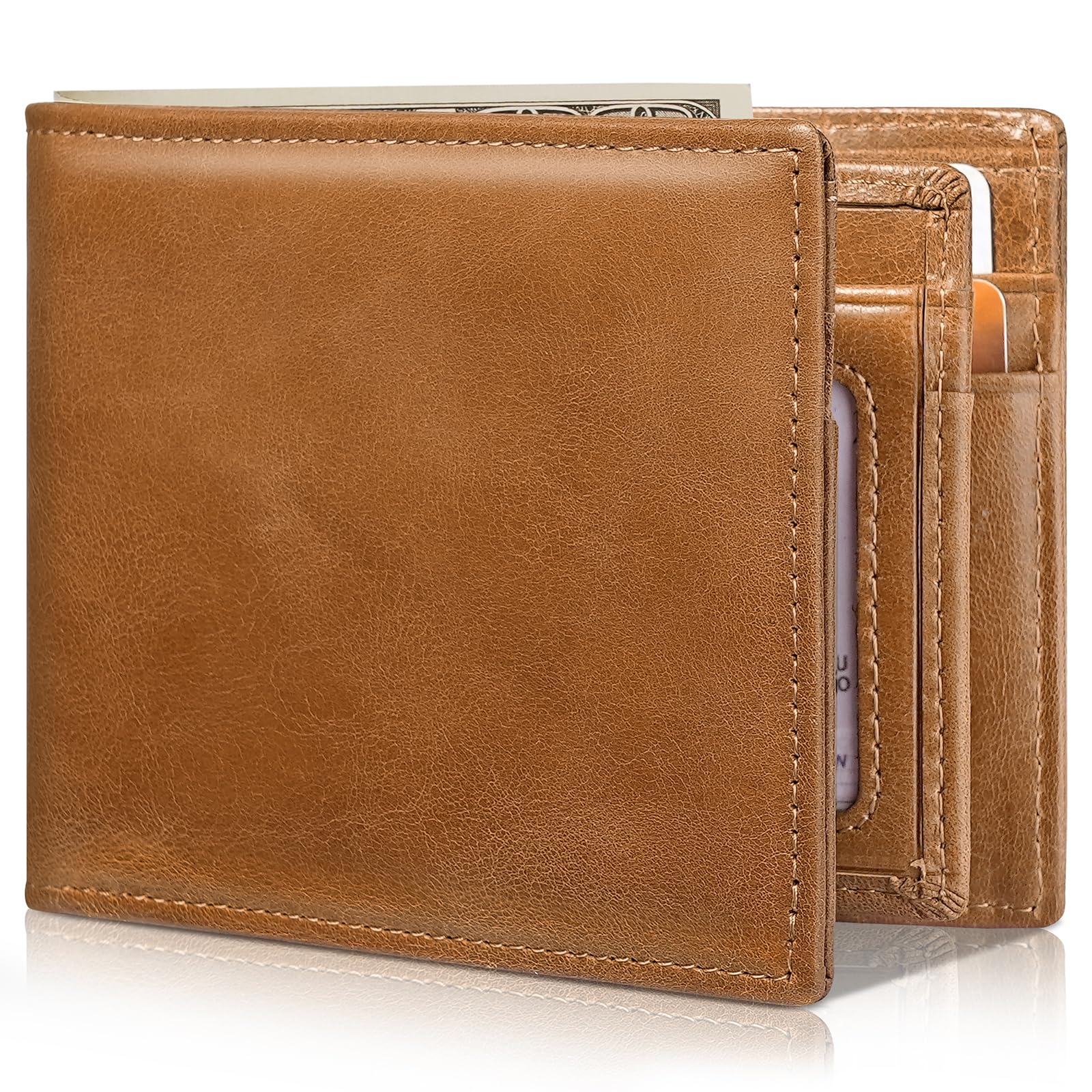 Artpaxy Mens Wallet Bifold Genuine Leather RFID Blocking Wallet for Men with 1 ID Windows 13 Card Holders 2 cash pockets 1 Gift Box