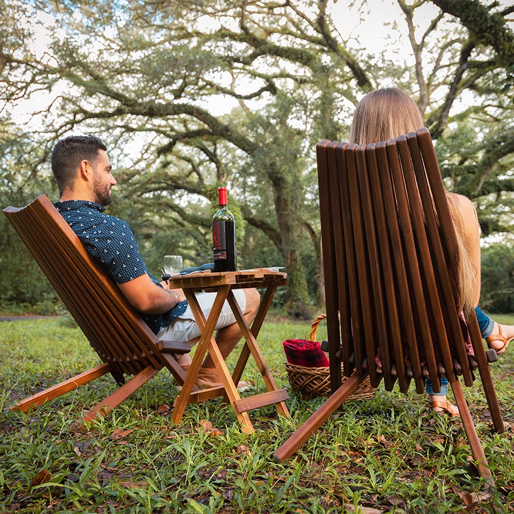 Melino Wooden Folding Chair for Outdoor, Low Profile Acacia Wood Lounge