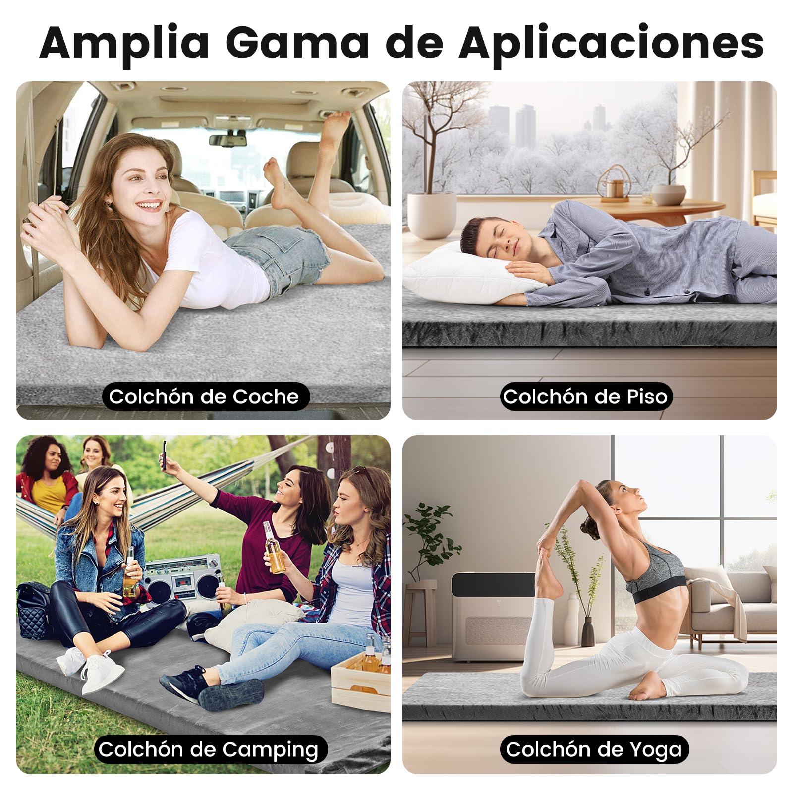 GYMAX Colchón de Espuma Viscoelástica con Bolsa de Transporte, Colchón de Aire, Colchón de Suelo Enrollable, para Camping, 183 x 62,5 x 6,5 cm