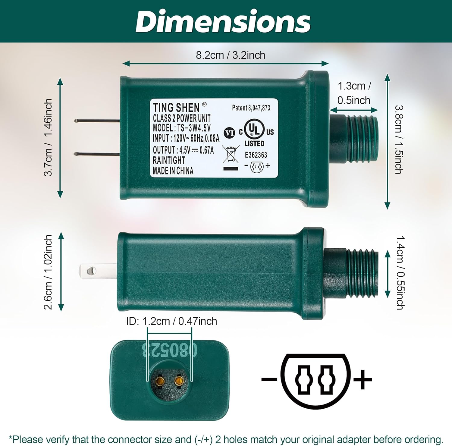 Enhon 4.5V 3W LED Power Supply, TS-3W4.5V UL Listed LED Transformer Replacement Class 2 Power Supply, Low Voltage Transformer US Plug Adapter for Christmas Tree Light and LED String Light, Green