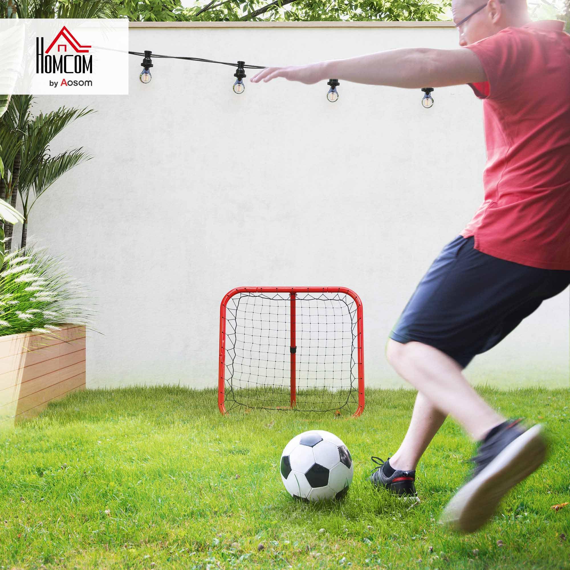 HOMCOM Rebounder de fútbol de 78 x 84 cm con estacas, Ajustable en 5 Niveles, portería de Kickback portátil, portería de fútbol para Adolescentes, Accesorios de Entrenamiento de fútbol para