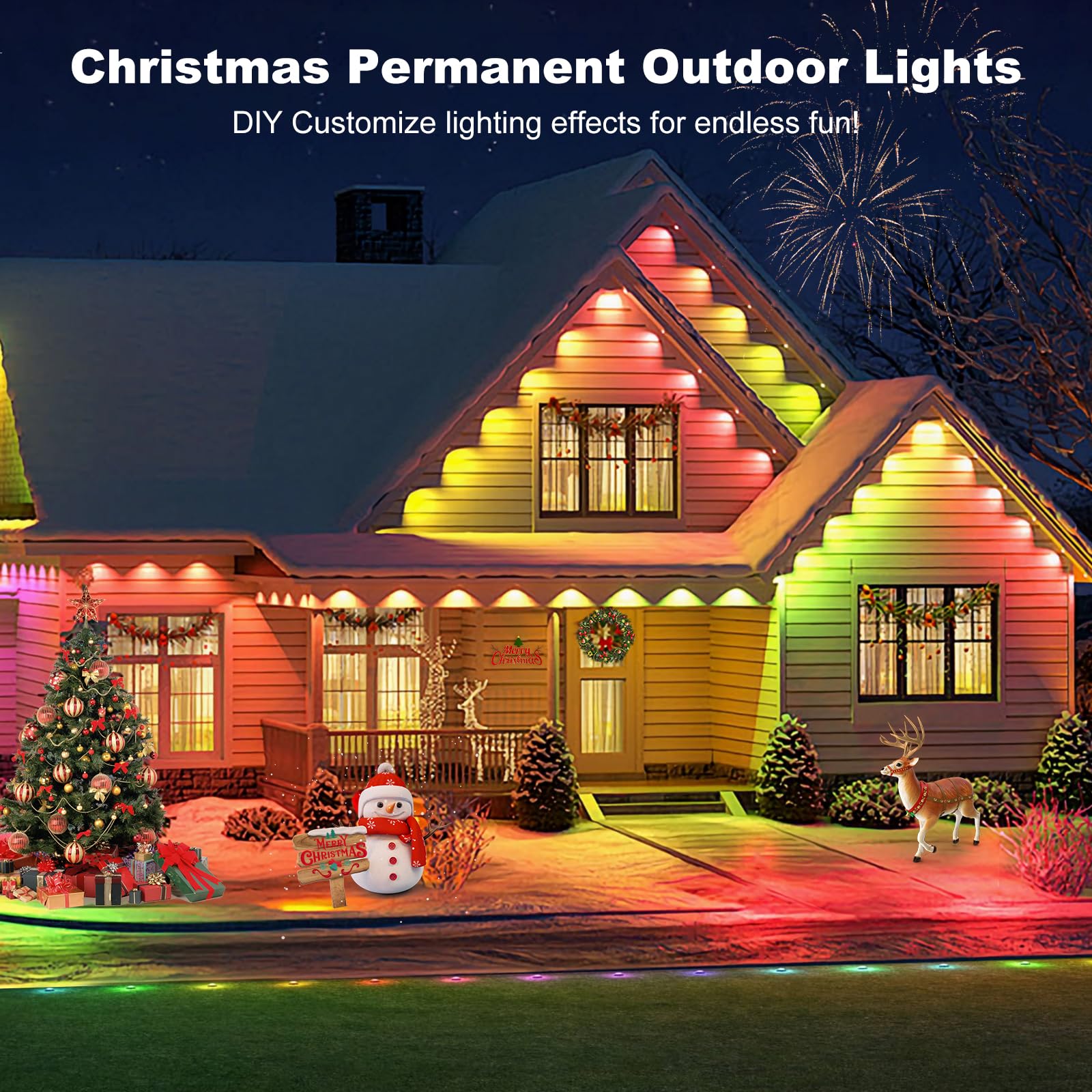 TSOCOS 100ft Smart Outdoor LED Lights With Remote, IP65 Waterproof String Lights, RGB Eaves for Halloween Christmas Decorations - Image 2