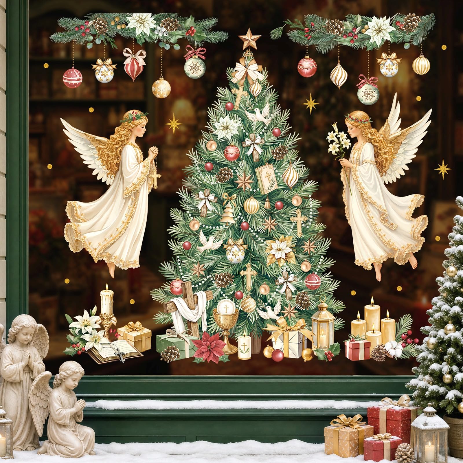 decalmile Window Clings Christmas Tree Nativity Angel Xmas Windows Decal