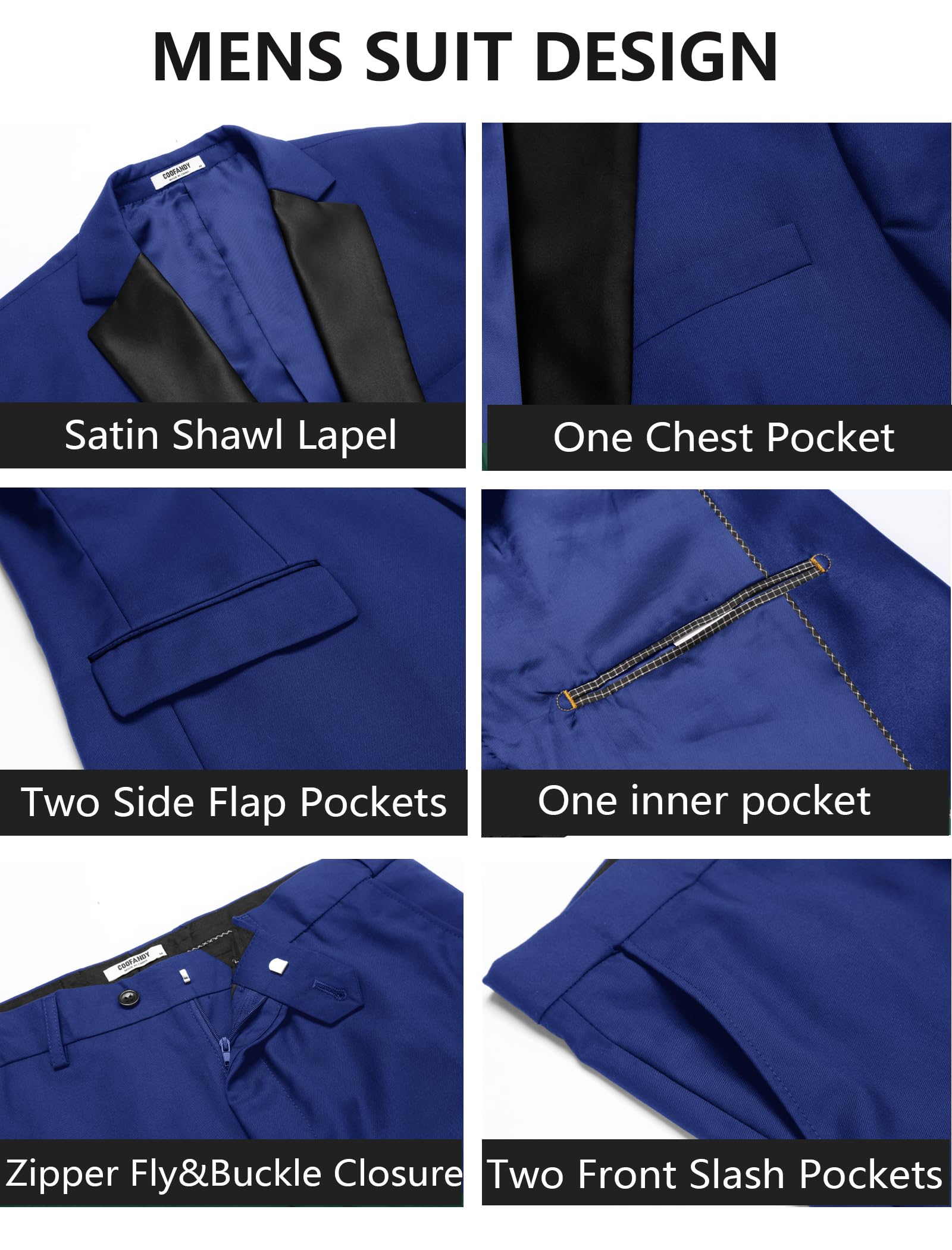 COOFANDY Set da smoking da uomo, slim fit, 2 pezzi, con un bottone, giacca, pantaloni, per matrimoni, cene, balli