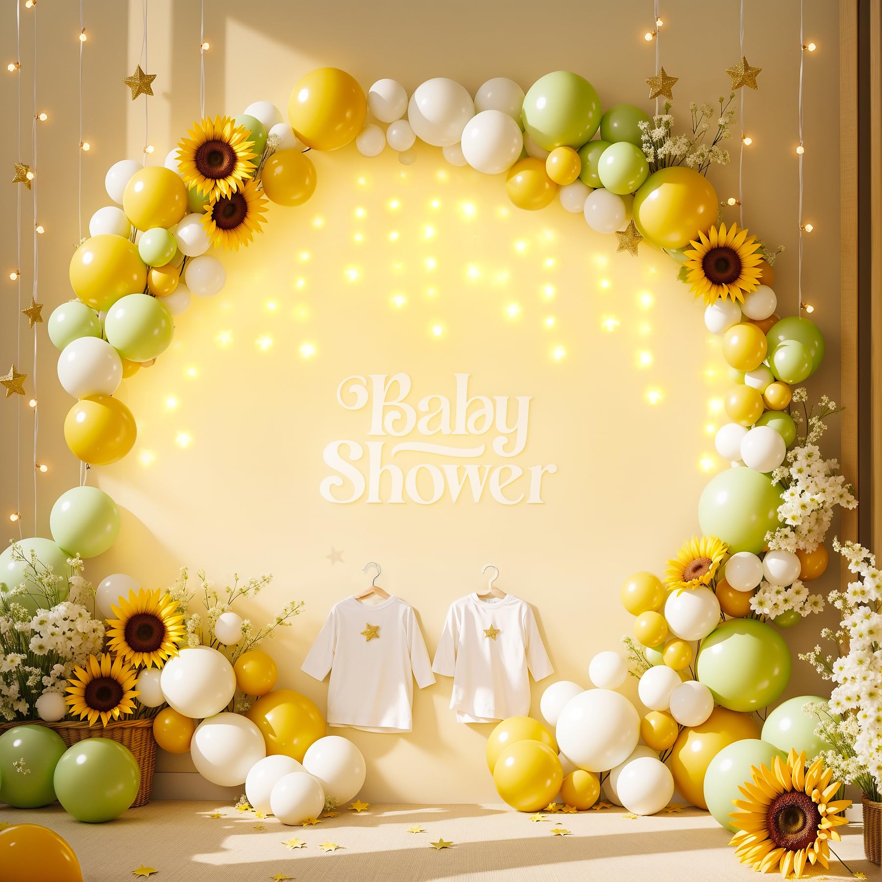 6.6 ft Ivory Round Backdrop Cover with Lights Circle Wedding Arch Backdrop Cover with Fairy Lights for Bridal Shower Ceremony Birthday Baby Shower