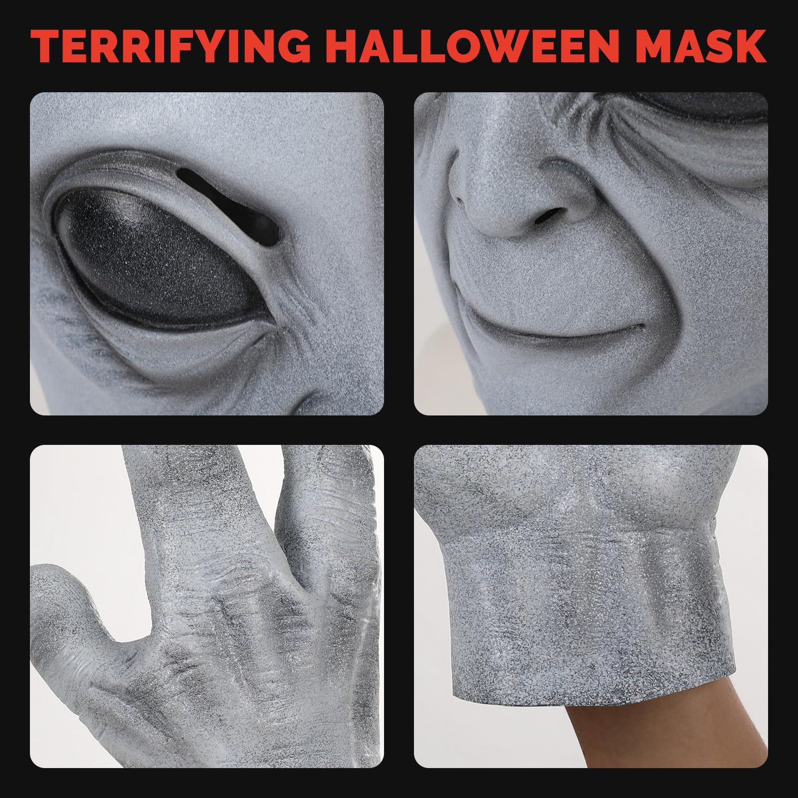 Makoike Alien Mask with Gloves Funny Realistic Grey Alien Full Head Mask Halloween Costume Cosplay Latex Props - Image 3
