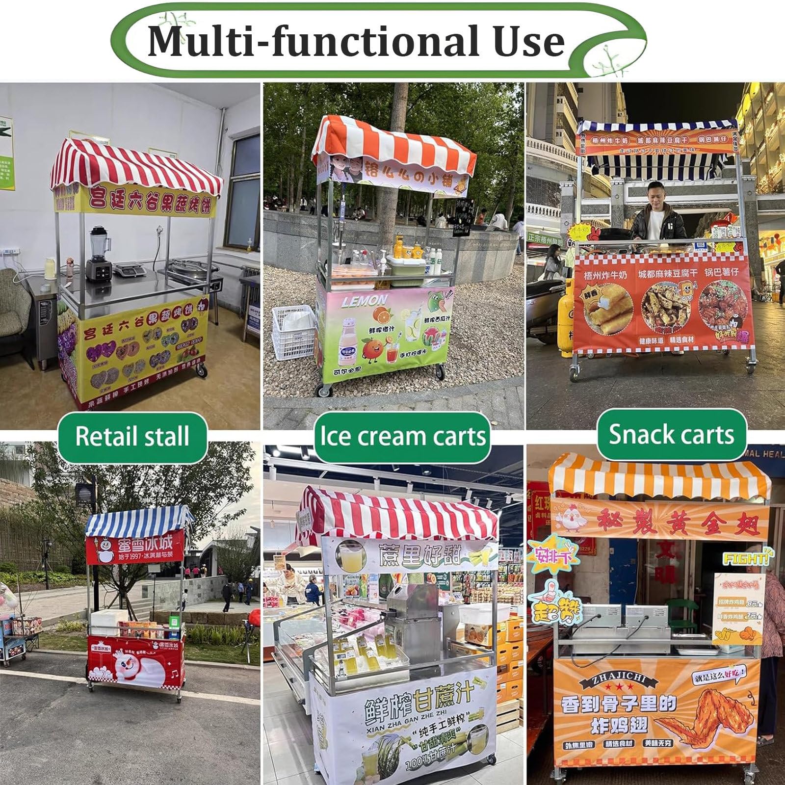 Carrello per catering mobile pieghevole in metallo, espositore per bancarelle di mercato portatile a 2 livelli, carrello per stand di concessioni alimentari con ombrellone e ruote Orange-100*50cm