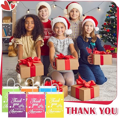 Miniatura 7 de Qeeenar 24 bolsas de regalo de agradecimiento de 6 x 8 x 3 pulgadas, bolsa de regalo mediana de agradecimiento para empleados, bolsa de papel con