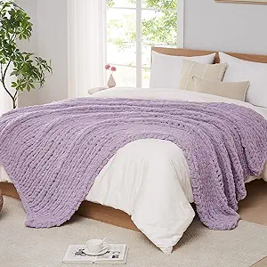 L'AGRATY Chunky Knit Blanket Throw - Soft Chenille Yarn Throw Blanket 60x80: Handmade Thick Cable Knit Crochet Blanket - Large Knit Blanket Chunky Rope Knot Throw Blanket for Couch Sofa Bed Home Decor