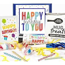 Birthday Treat Box with Mug Cake Kit, Party Candles, Confetti Poppers, and Festive Treats Complete Gift Set with Card, Mints, and Birthday Fun Accessories Confetti