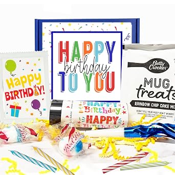 Birthday Box with Mug Cake Kit, Party Candles, Confetti Poppers, and Festive Treats Complete Gift Set with Card, Mints, and Birthday Fun Accessories Chocolate Lovers