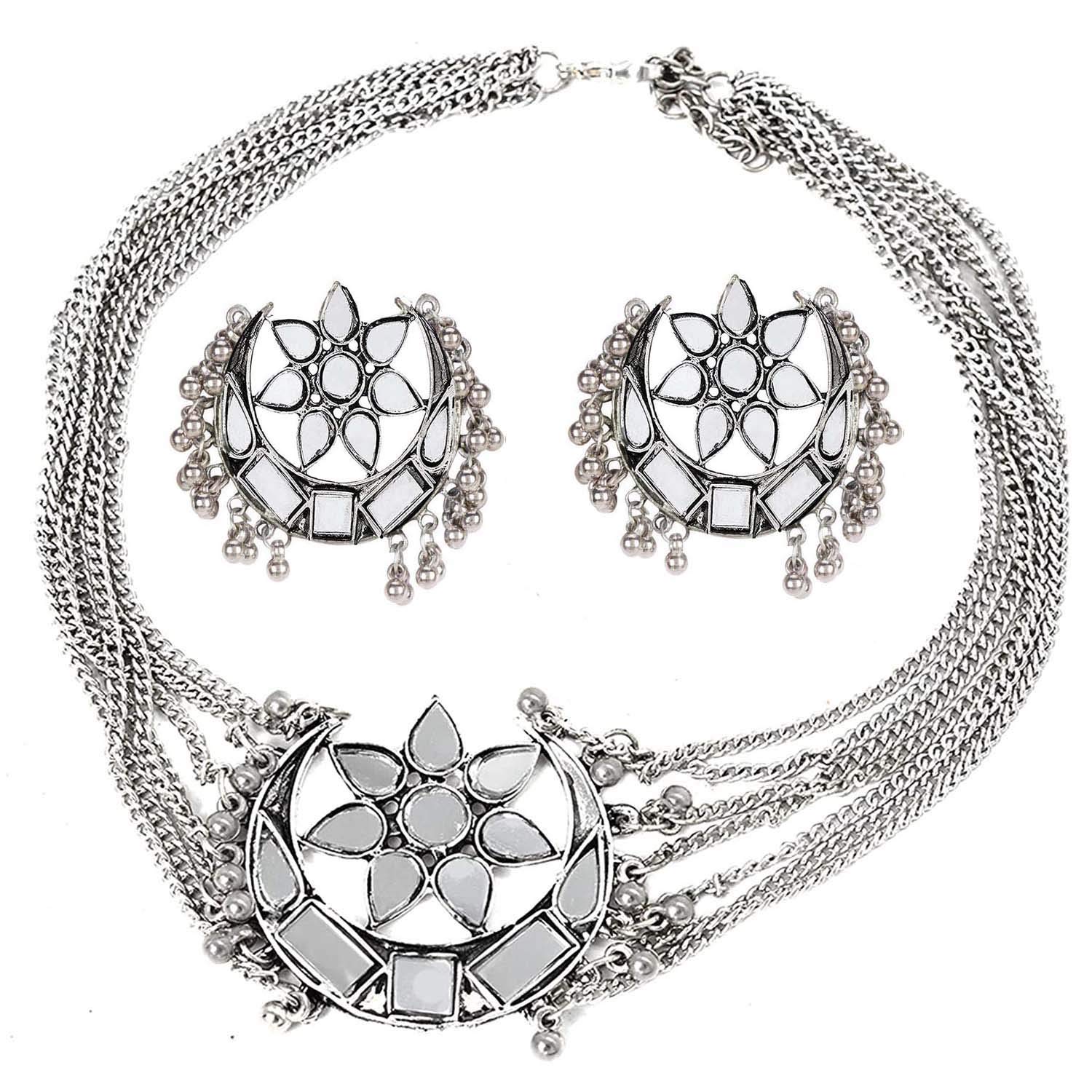 FUTUREBAY Afghani Boho Oxidised German Silver Traditional Mirror Choker Necklace Set for Women and Girls (B08JQMYJS2) Amazon Price History, Amazon Price Tracker