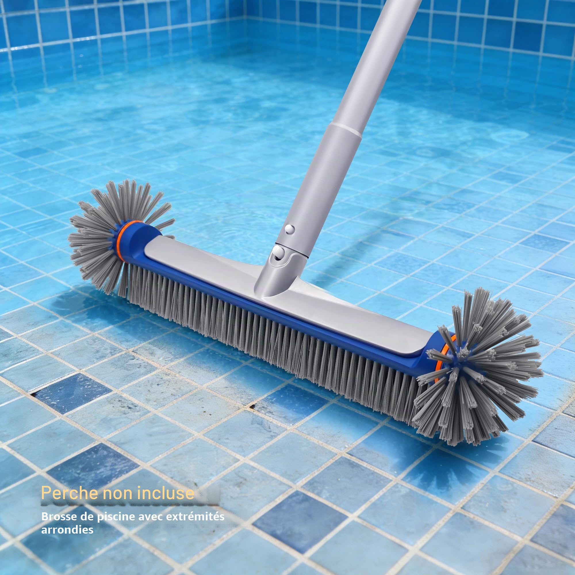 PooLiFE 44,5 cm Brosse de piscine avec lourde partie arrière en aluminium et manche de 45 cm. Brosse de piscine non télescopique
