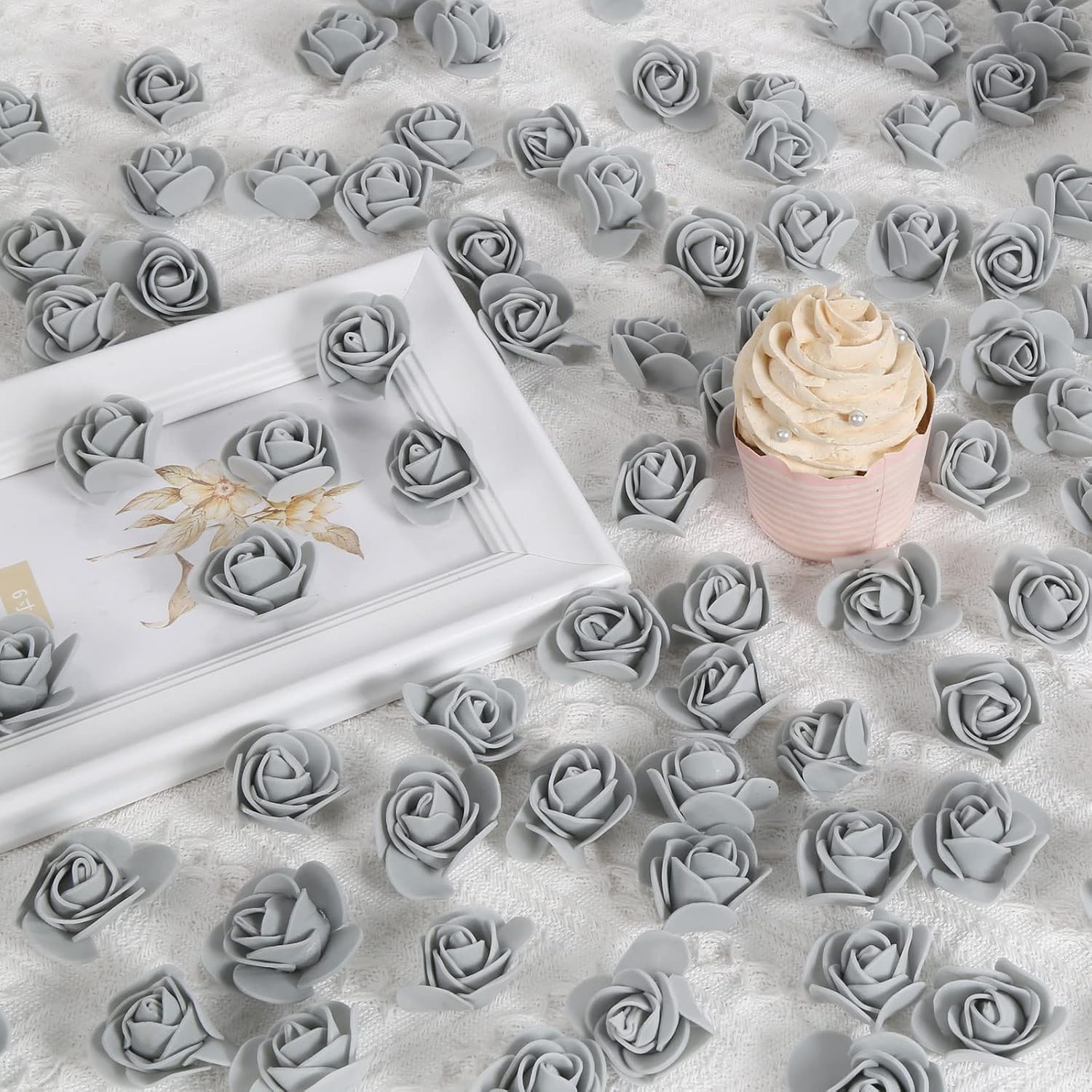 Mini Foam Rose Heads 500PCS Artificial Flower Silver Foam Fake Flower Bulk for DIY Crafts Wedding Bouquets Baby Shower Centerpieces Floral Arrangements Party Tables Home Decorations(Silver)