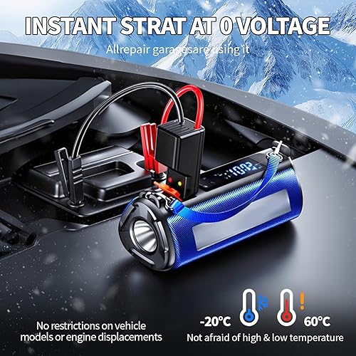 Miniatura 2 de Arrancador de emergencia con compresor de aire, arrancador de batería de coche de 2500A, kit de cables de puente reforzador de coche de 12V,