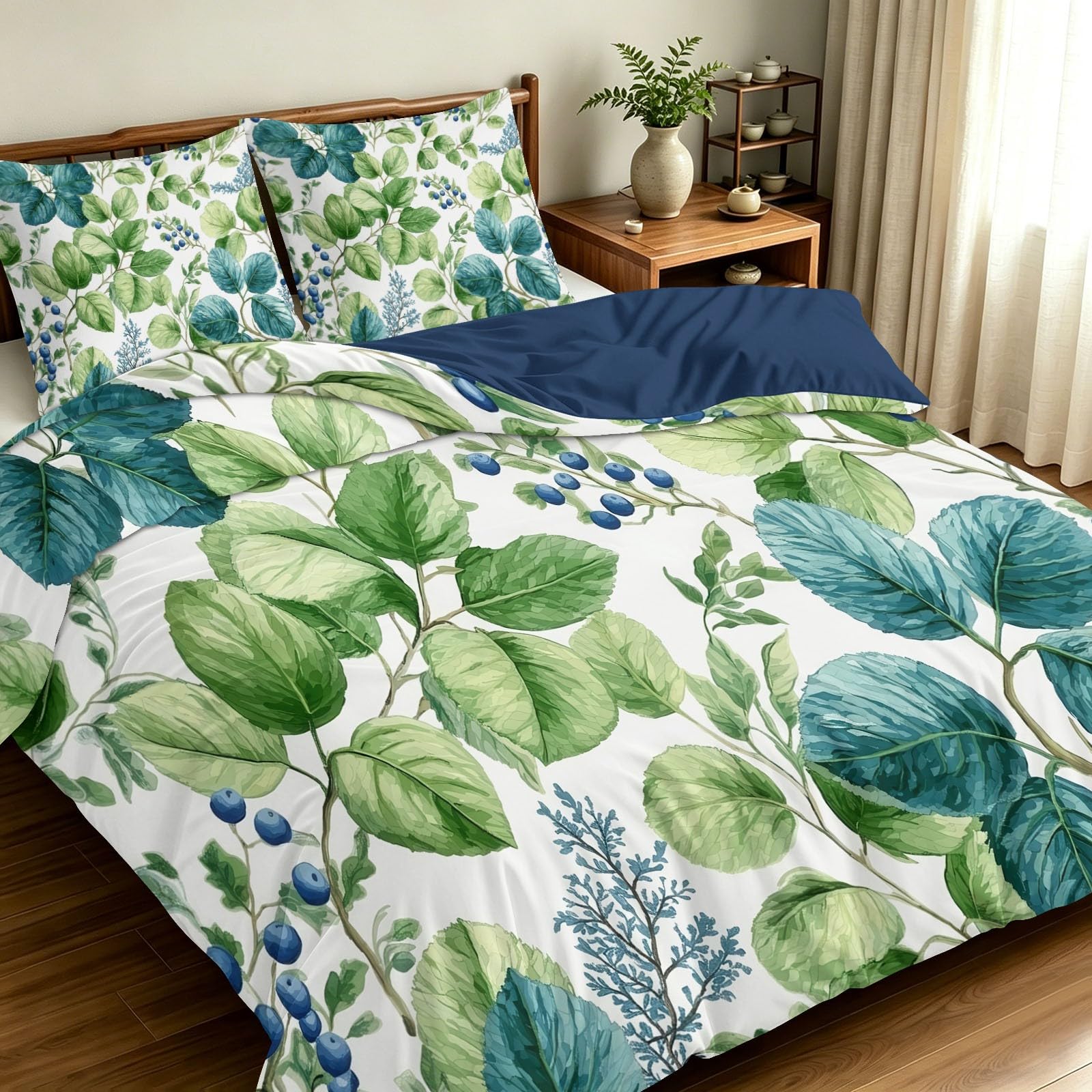 Housse de couette botanique bleue pour chambre d'enfant