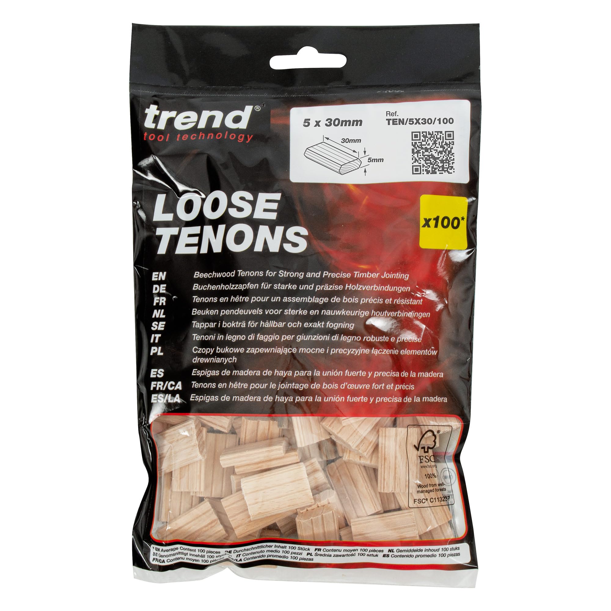 Trend TEN/5X30/100-100 espigas sueltas de madera de haya (5 x 30 mm) para carpintería, carpintería y marcos de muebles, 100 unidades
