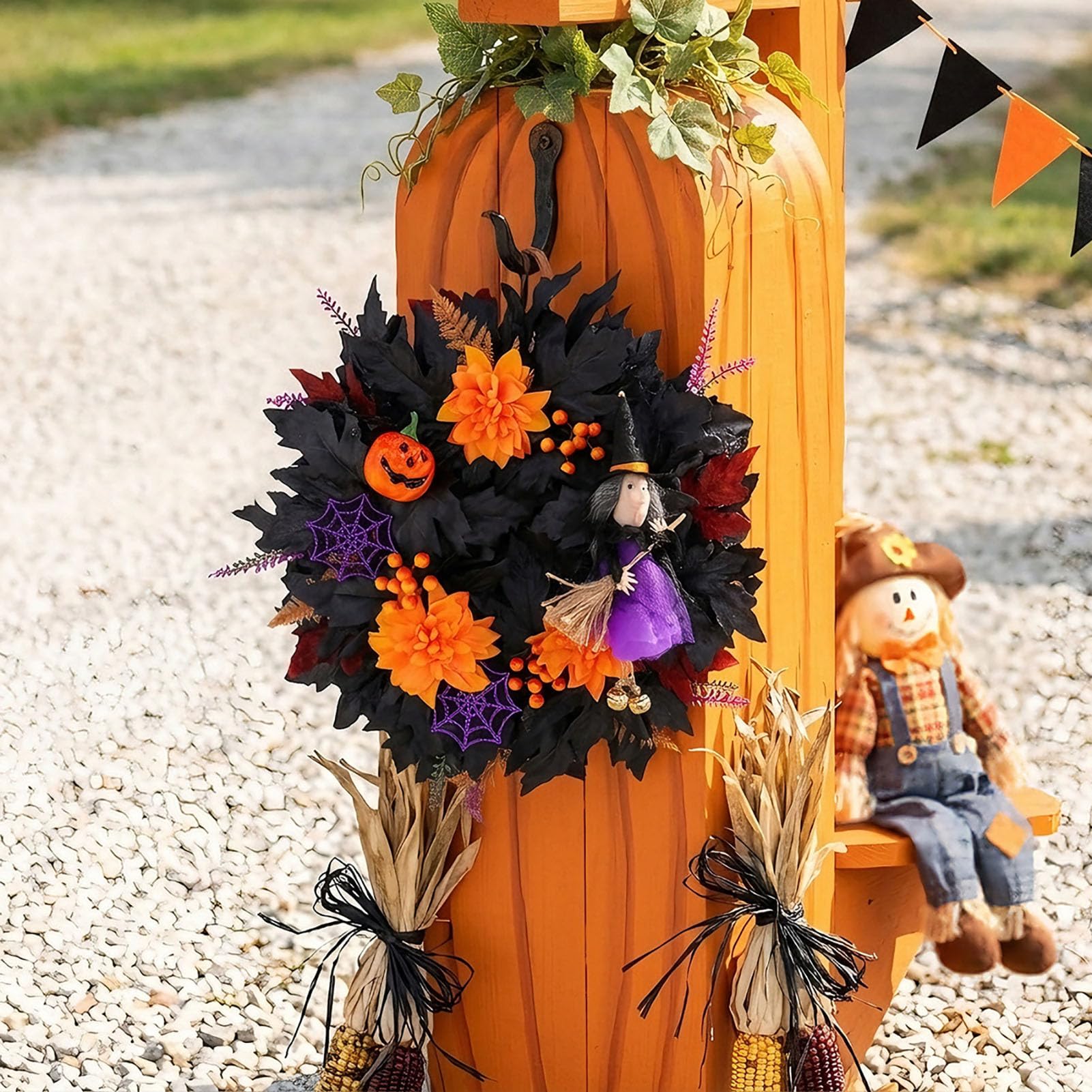 Wieniec Halloween na Drzwi Frontowe, Wisząca Ozdoba z Wiedźmą