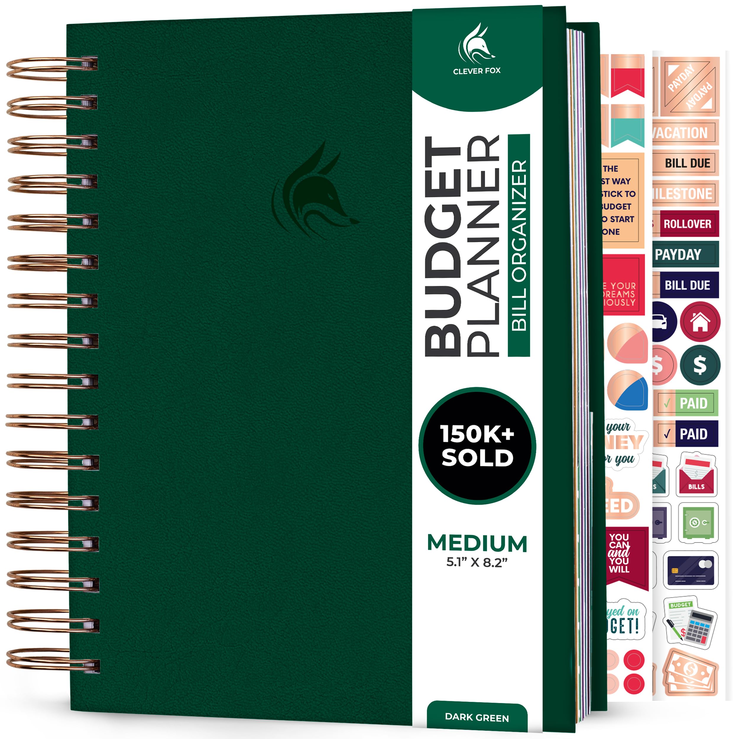 Clever Fox Budget Planner & Monthly Bill Organizer With Pockets. Expense Tracker, Budgeting Journal & Financial Book. Medium, 5.1x8.2" (Dark Green)
