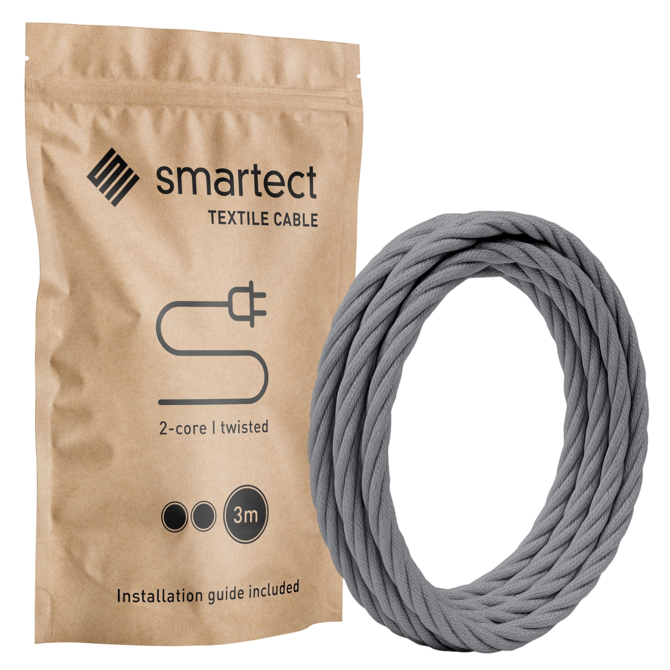 Hecho En Italia Fibras Naturales Cable Eléctrico Textil Trenzado Amarcords 20m Marrón - 2x0.75 Mm, Estilo Vintage Para Lámparas Cable Textil Marrón 20 Metros