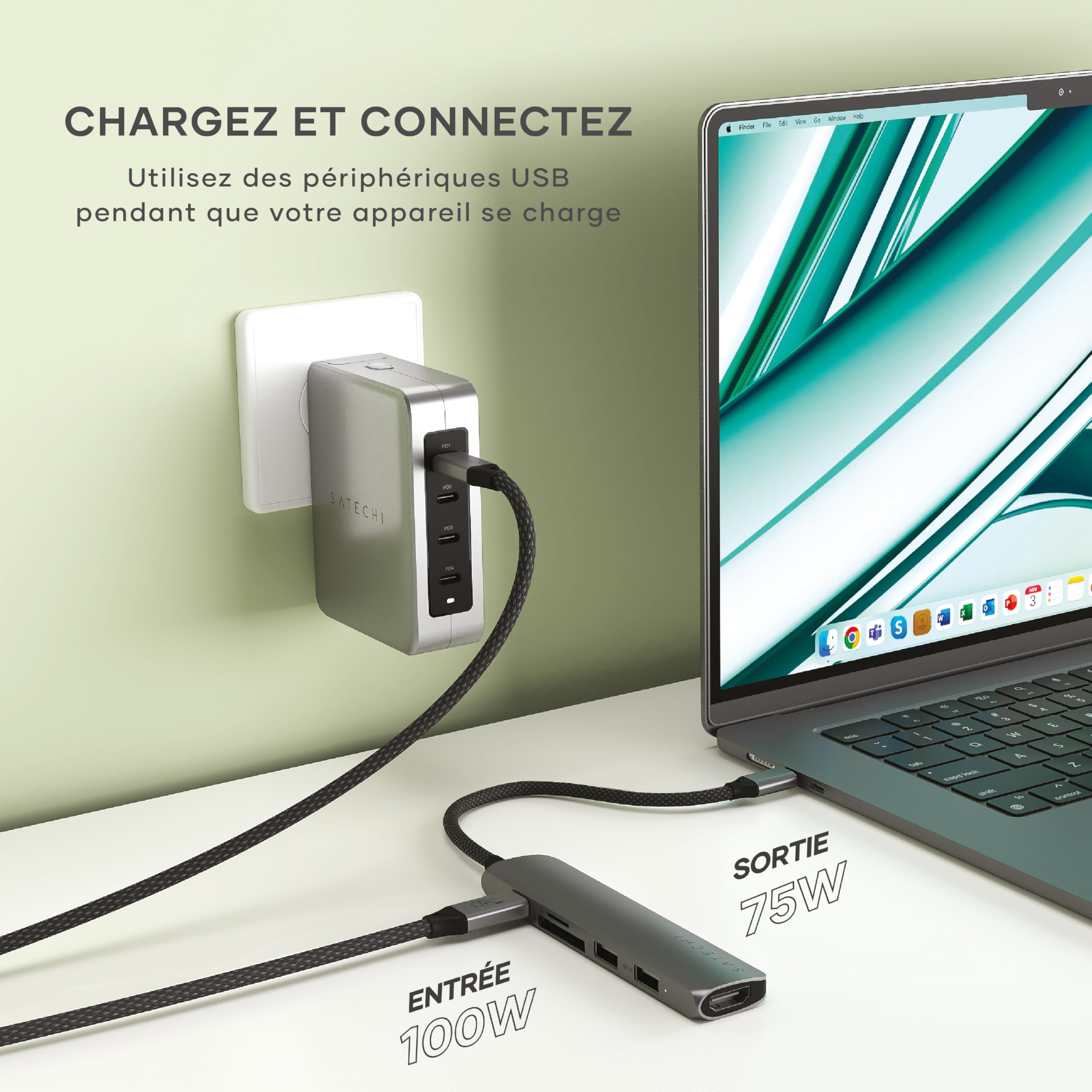 SATECHI Hub USB C 6 en 1 Slim Plus, PD 100W, HDMI 4K, Gris Sidéral | 2x Ports USB-A 10Gbps, vidéo 4K@60Hz, lecteurs SD/microSD, pour MacBook Air/Pro/Neo, Windows et plus