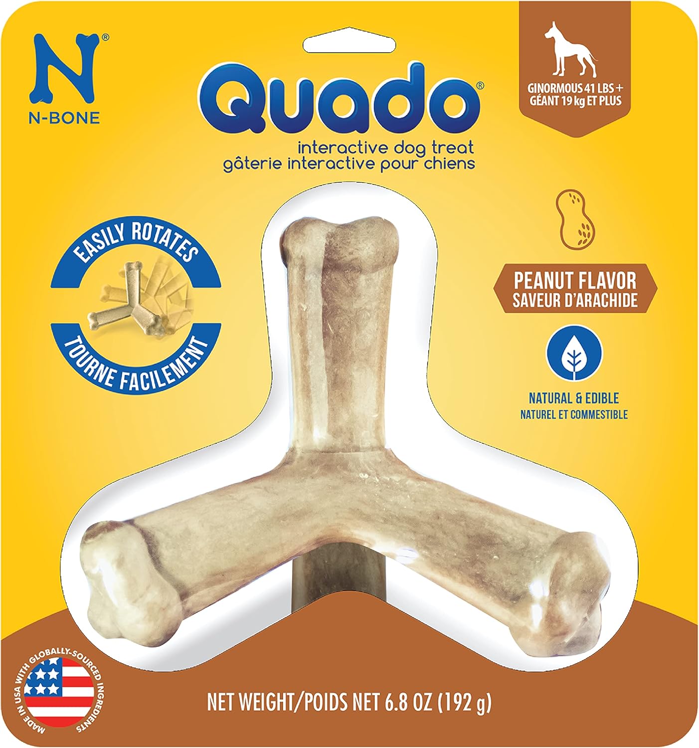 N-Bone Quado Interactive Chew, Ginormous Peanut Flavor (6 Pack), Large