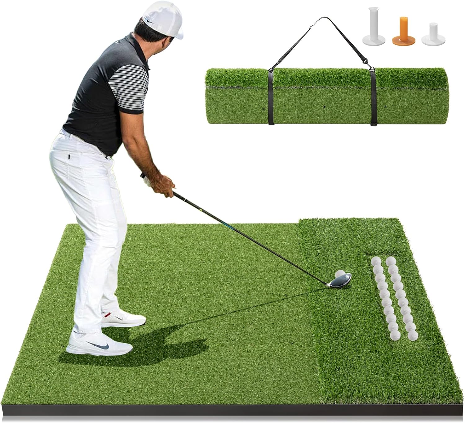 5x4 Ft Golf Mat with Ball Tray, 31mm Thickened Golf Hitting Mats for Backyard, Driving Range, Indoor & Outdoor Practice, Turf Matt with 3 Tees for Chipping Swing Driving Training 5'x4' Elite - 31mm