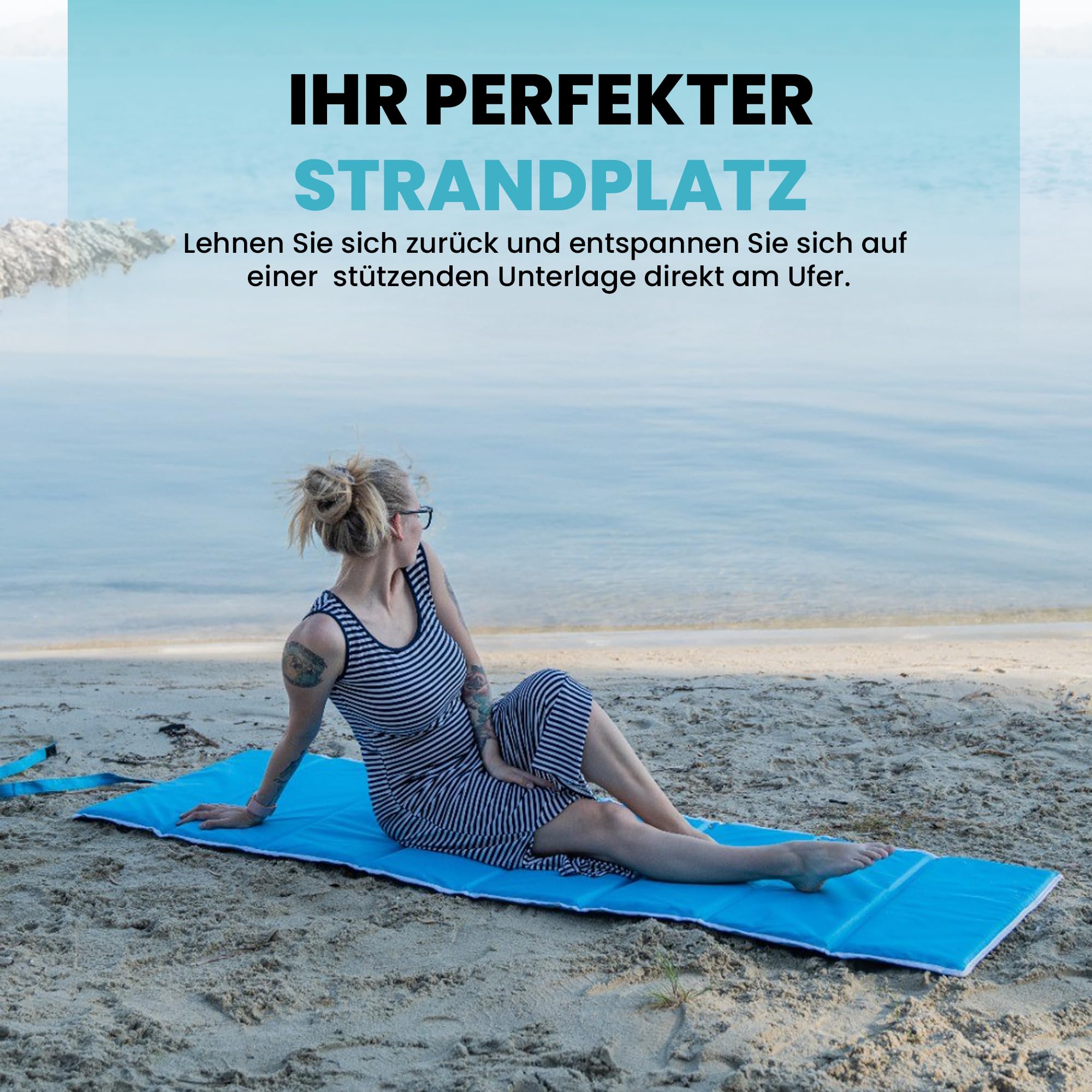StarK Strandliege klappbar leicht – Faltbare Strandmatte mit Polsterung für Strand, Freibad und Garten 190 x 60 cm, kompakt & einfach zu transportieren, ideal für Kiesstrand & Camping