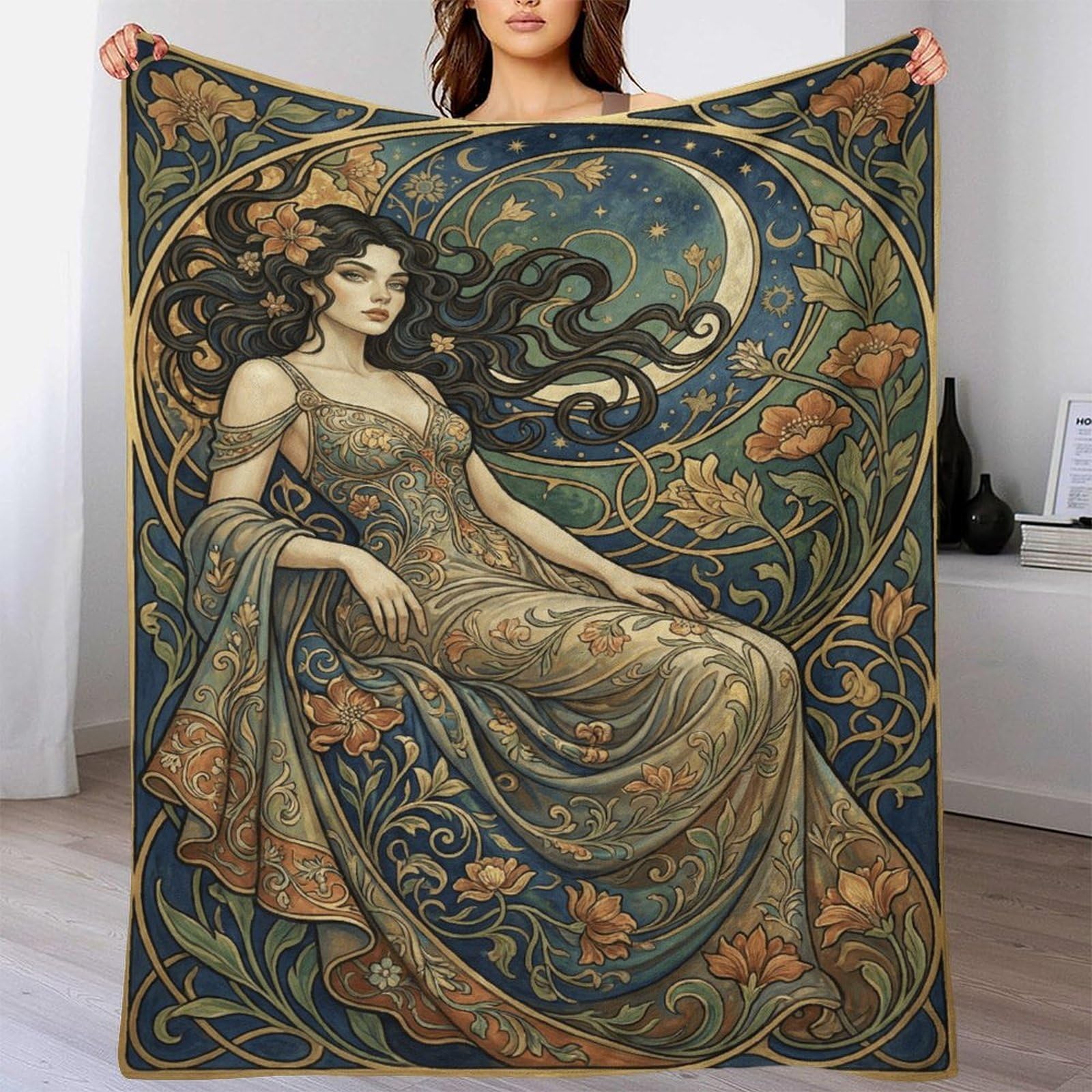 H3B8U2Y5 Art Nouveau Mucha Goddess for Flannel Throw Blanket, Couch TV Time