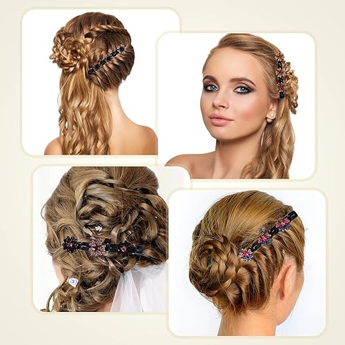 Miniatura 6 de Pinzas para el cabello trenzadas con piedra de cristal brillante, clip de pico de pato cortado con trébol de cuatro hojas, clip de pelo trenzado con