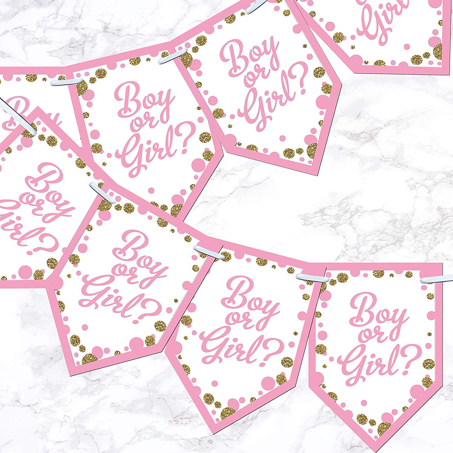 Gender Reveal Party Bunting Pink Blue Baby Shower Decoration Banner Glitter Effect - Pink