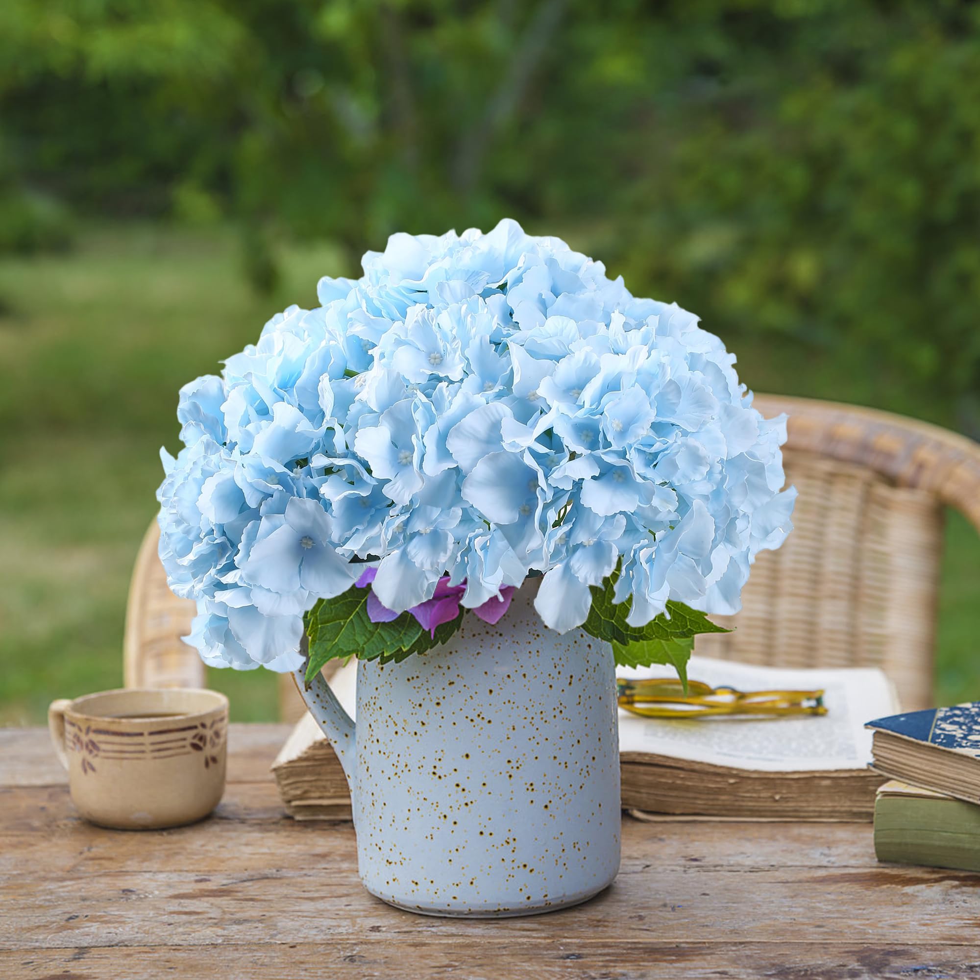 HNVNER 6 Pcs Flores Artificiales Hortensias, Flores Seda Hortensias para Bodas Hogar Hotel Decoración, Azul