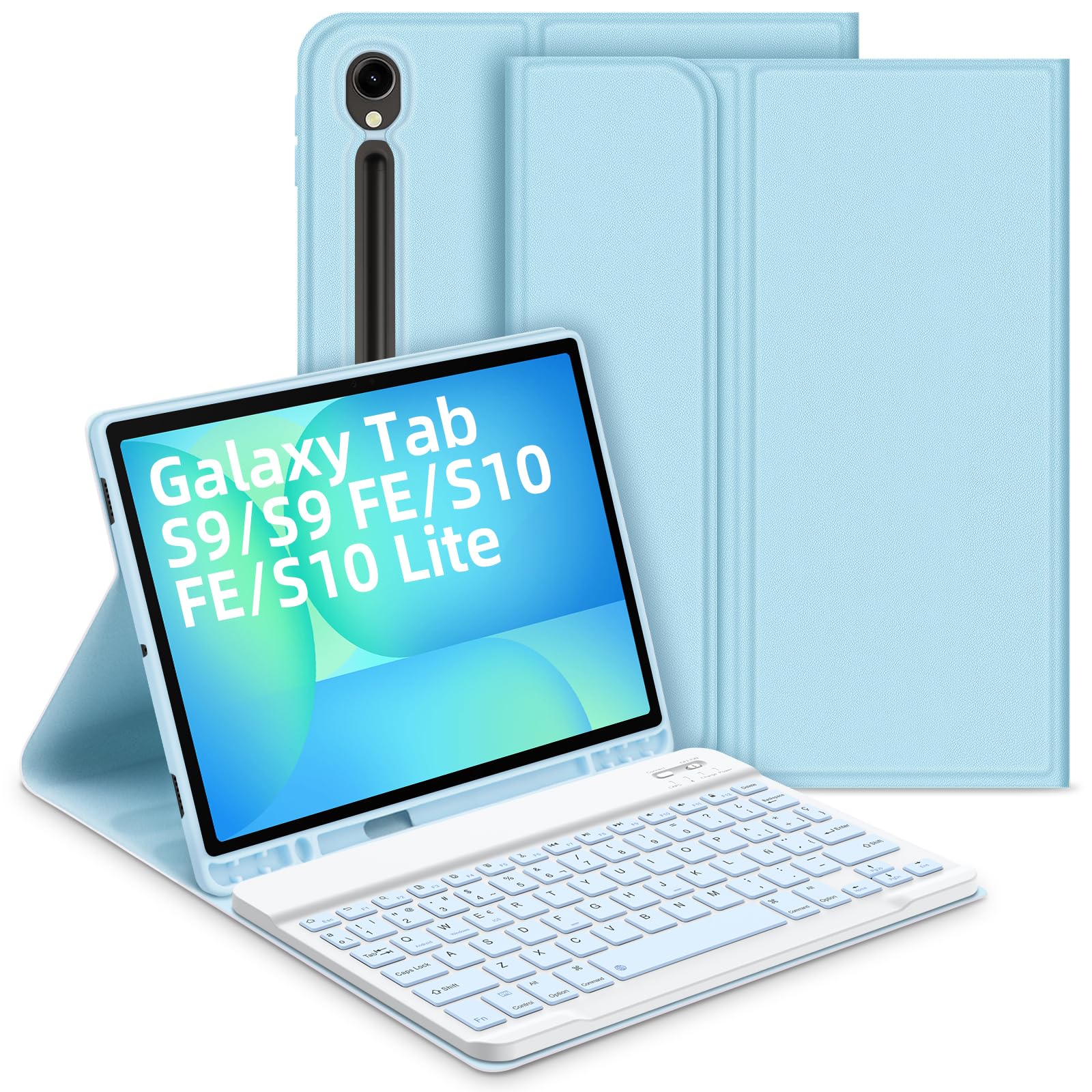 Bettdow Funda con Teclado para Samsung Galaxy Tab S10 Lite/S10 FE 10,9" 2025, Desmontable Español Ñ Teclado con Funda para Galaxy Tab S10 FE/Tab S9 FE 10,9 Pulgadas/Tab S9 11 Pulgadas, Azul