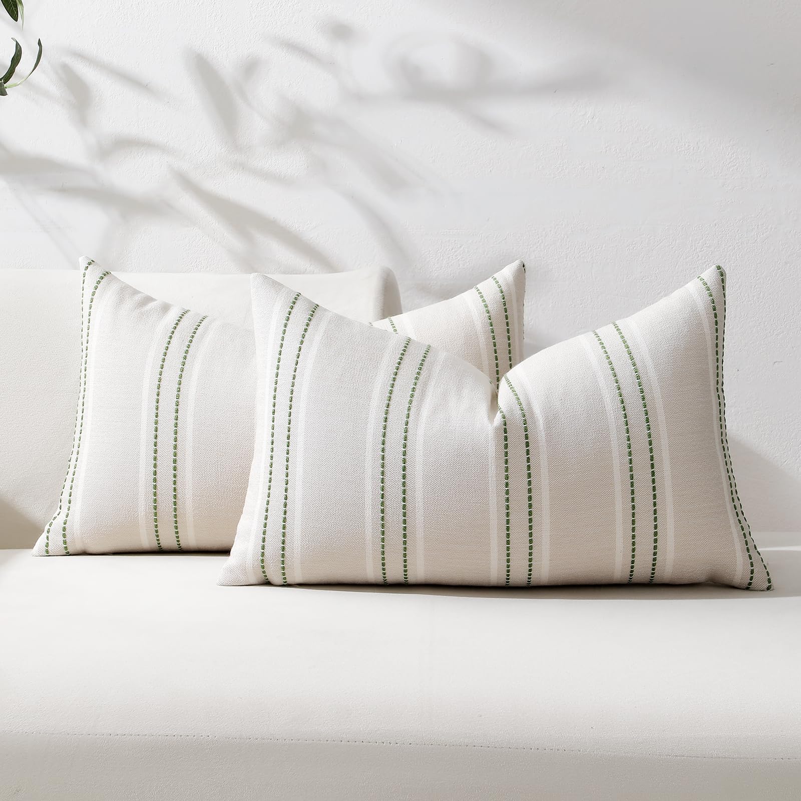 Hckot Striped Throw Pillow Covers 12x20 Set of 2 Grass Green Pillow Covers