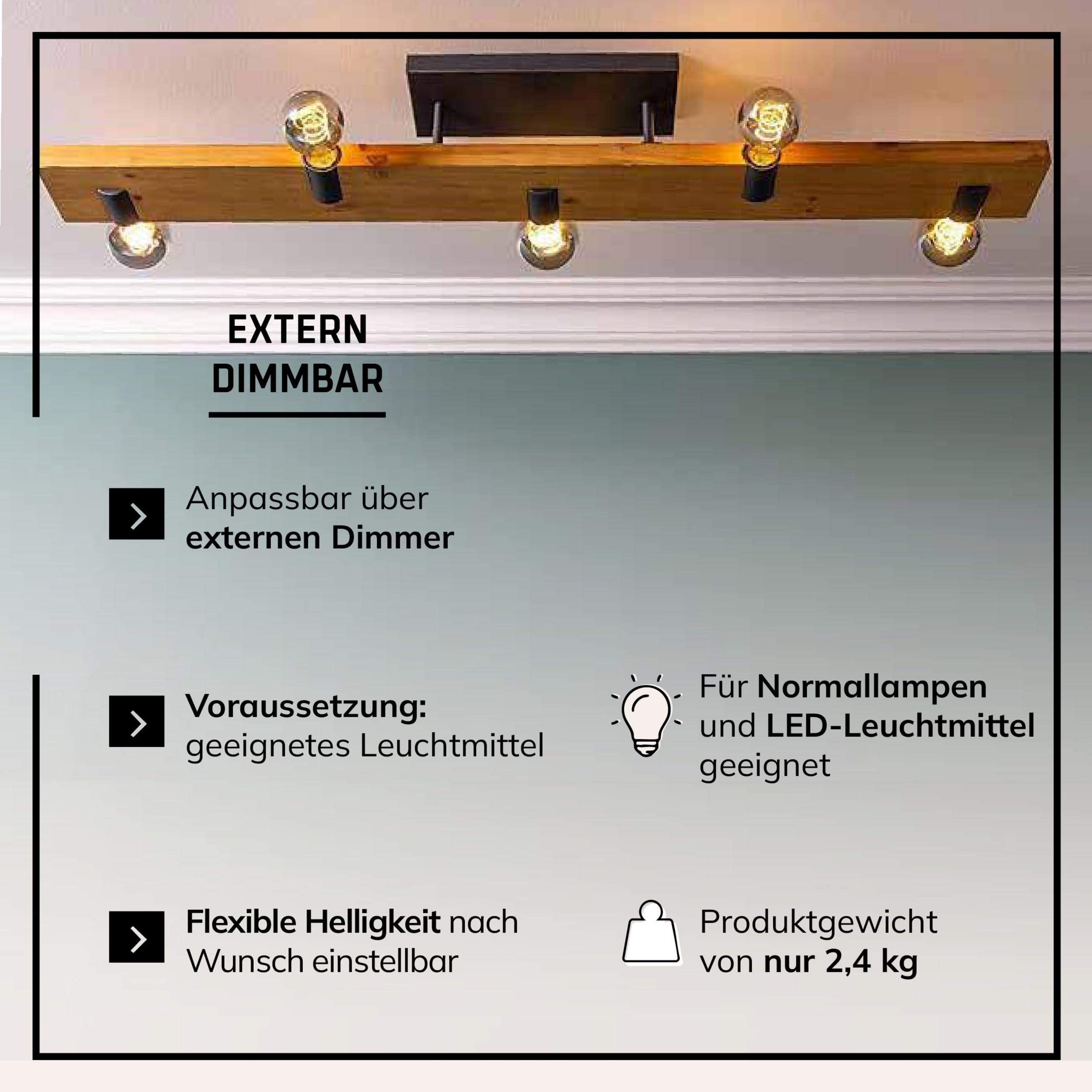 Lightbox Deckenlampe 5-flammig, Landhausstil, Holz