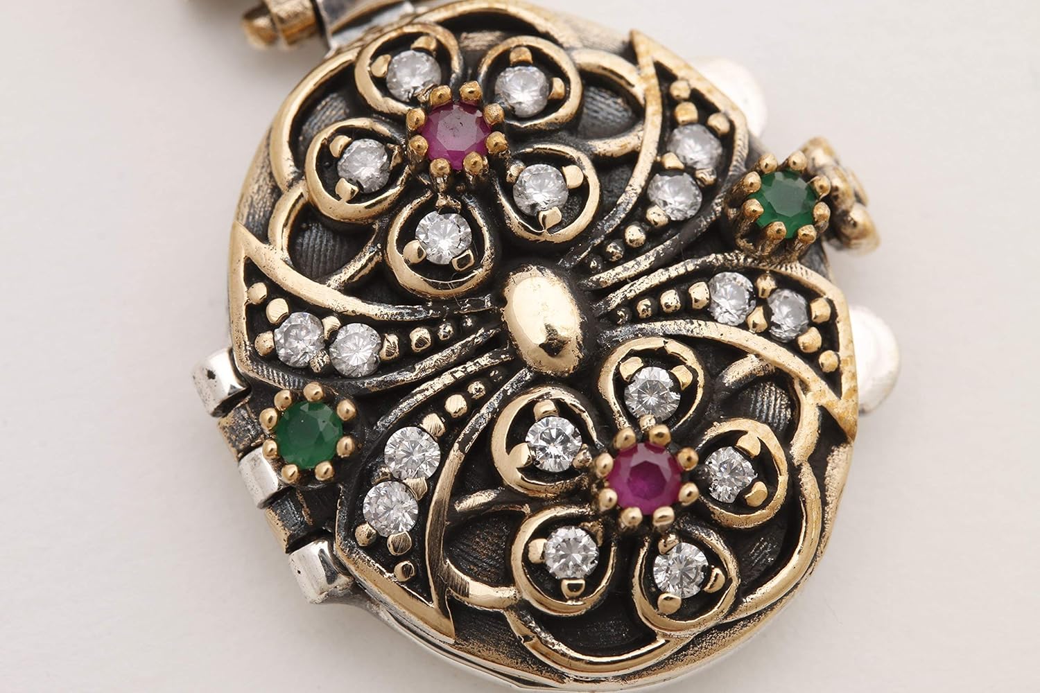 Secret! Turkish Handmade Jewelry Oval Ruby Emerald Topaz 925 Sterling Silver Locket Pendant