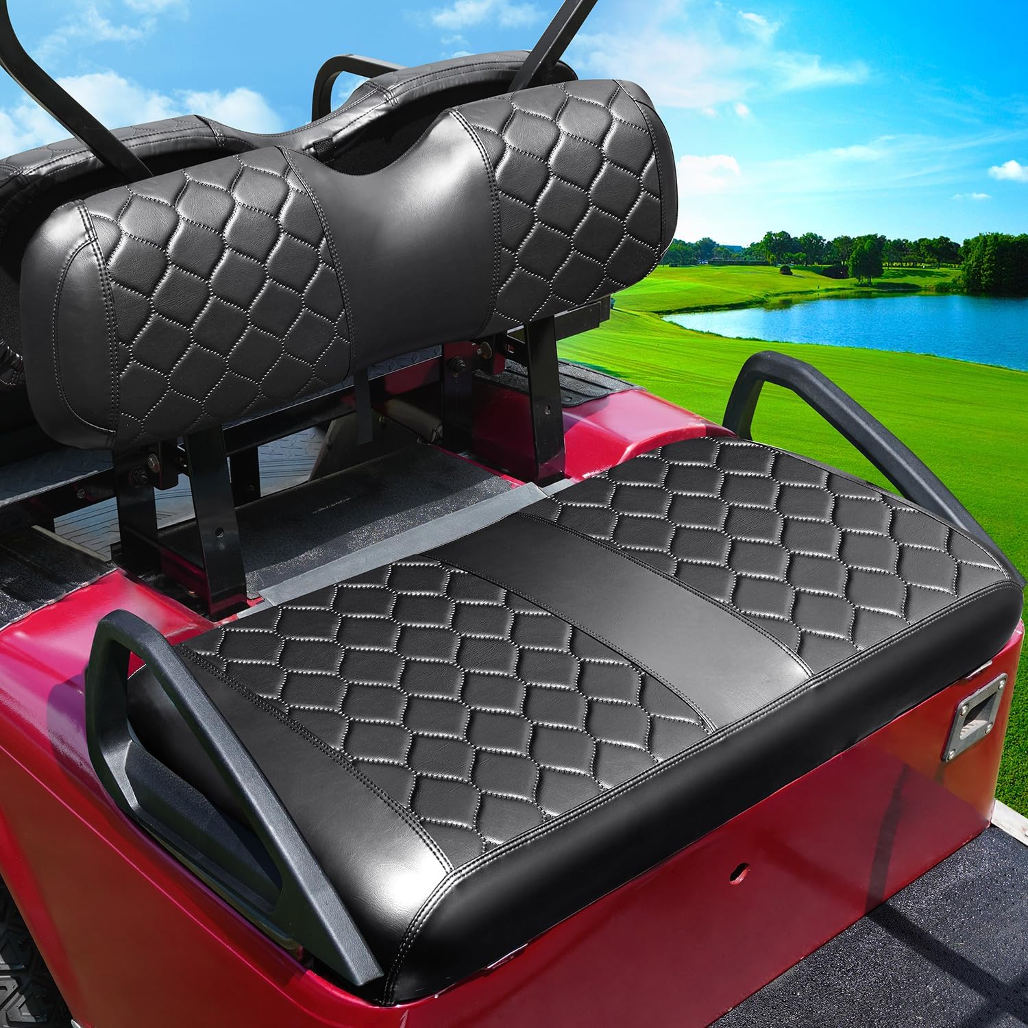 Golf Cart Seat Covers Kit for EZGO TXT, OEM Ordinary Seat Cushion, Golf Cart Portable Vinyl Seat Cover (Black Golf Cart EZGO TXT Seat Cover)