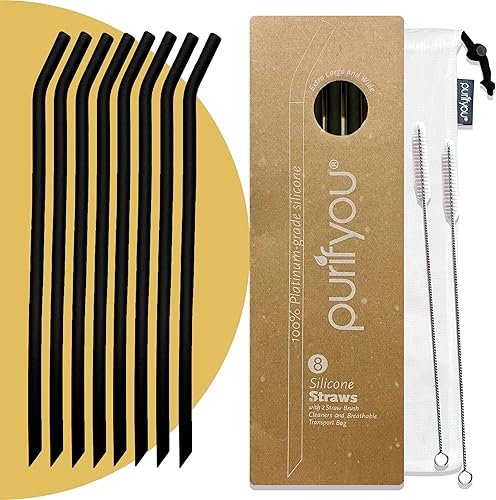 Miniatura 10 de Pajitas de silicona de platino 14 pulgadas extra largas y anchas para vasos de 40 onzas de Stanley Reduce Yeti y más juego de 8 pajitas