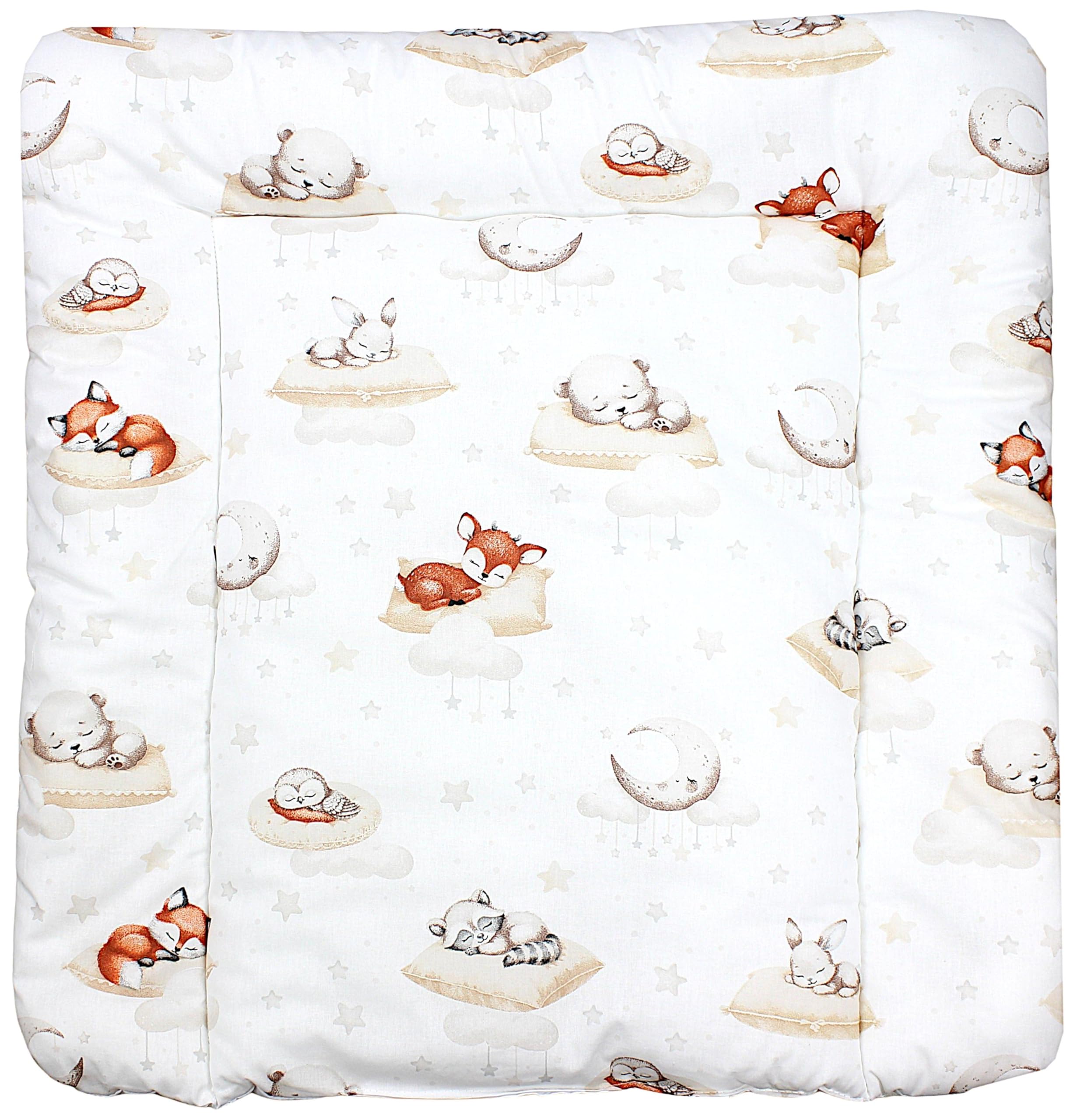 TupTam Matelas à Langer à Motifs pour Bebe Filles et Garçons, Bébés animaux endormis/Beige, 70 x 70 cm