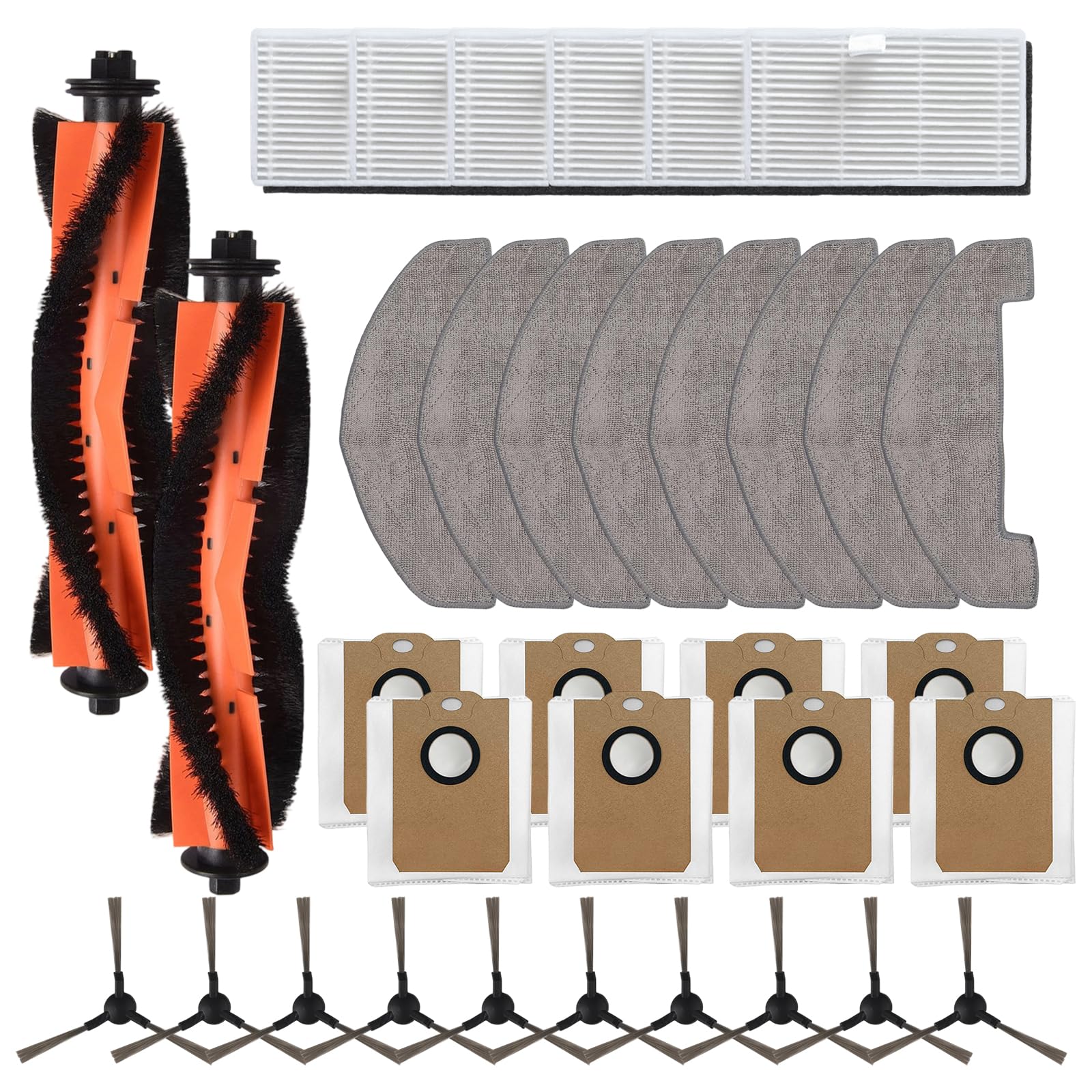 liveryde Accessoires Compatibel voor MONSGA MS1 MAX, voor Ultenic D10 / T10 Lite / T20 Pro, voor Proscenic Q8 Max, voor Mova E20 Plus, 1 hoofdborstel, 4 zijborstels, 4 Filters, 4 Dweildoeken