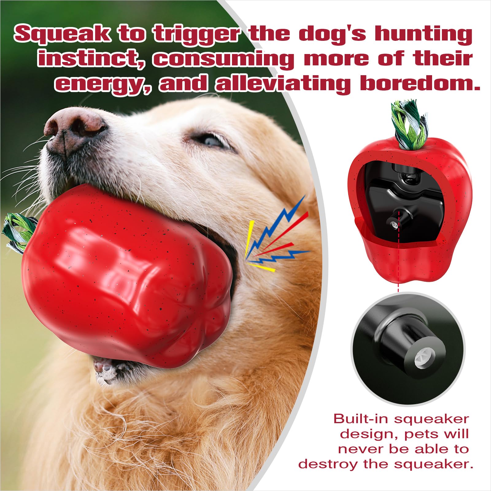 Juguetes masticables chirriantes para perros, bola de manzana resistente para masticadores medianos/grandes/extra agresivos, razas de perros, interactivo, duradero, indestructible, chirriante, juguete
