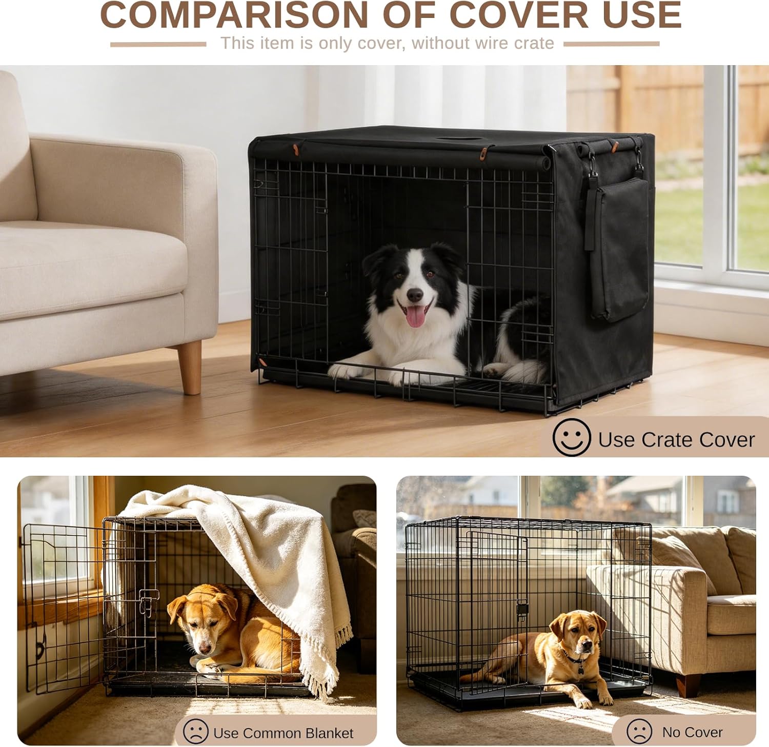 Dog Crate Cover for Anxiety,Water-Resistant,Windproof & Sun Resistant 600D Oxford Kennel Cover with Storage Bag,Calming Indoor Outdoor Pet Crate Cover for 42 Inch Wire Crates,Machine Washable,Black