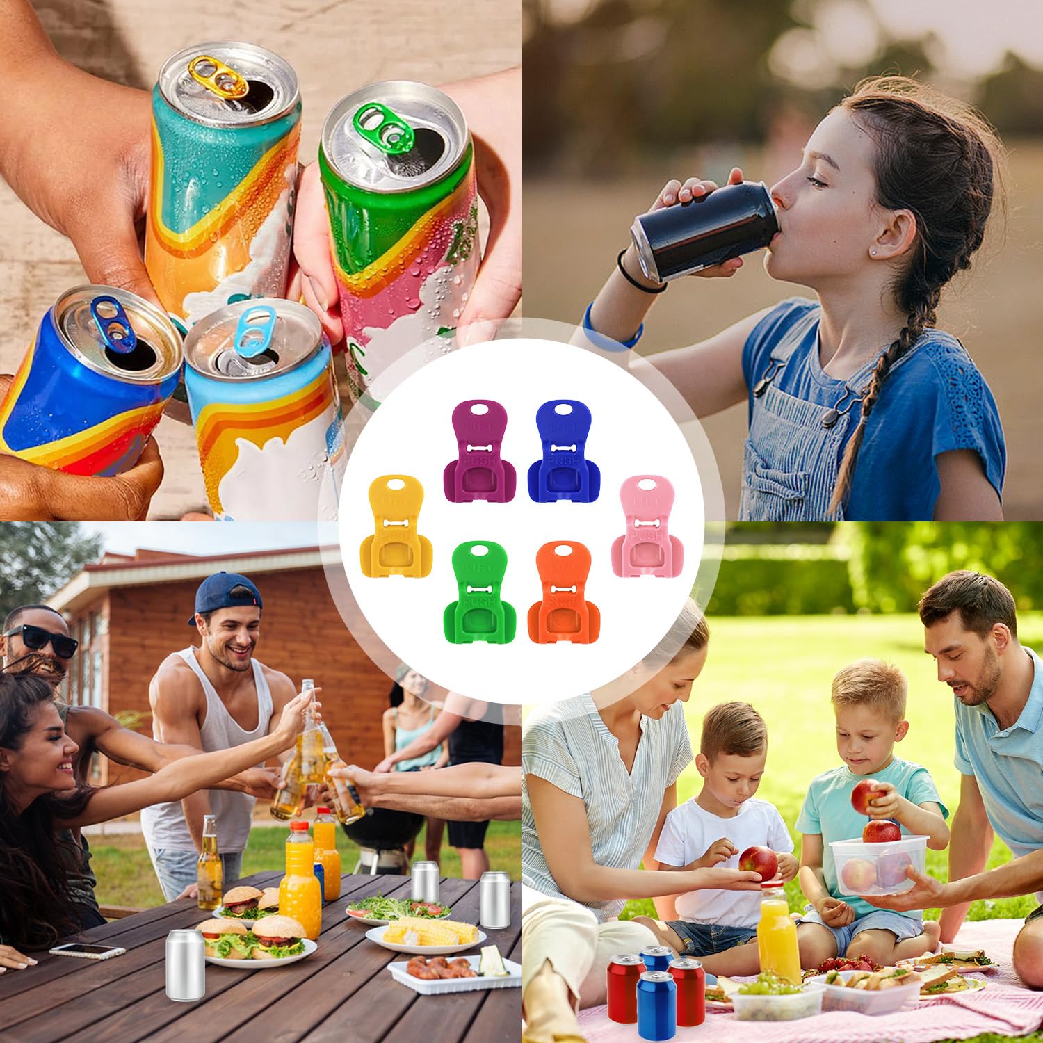Apriscatole per Bevande 12 Pezzi, Plastica Manuale, Facile Apri Lattine, Colorata con Coperchio e Protezione