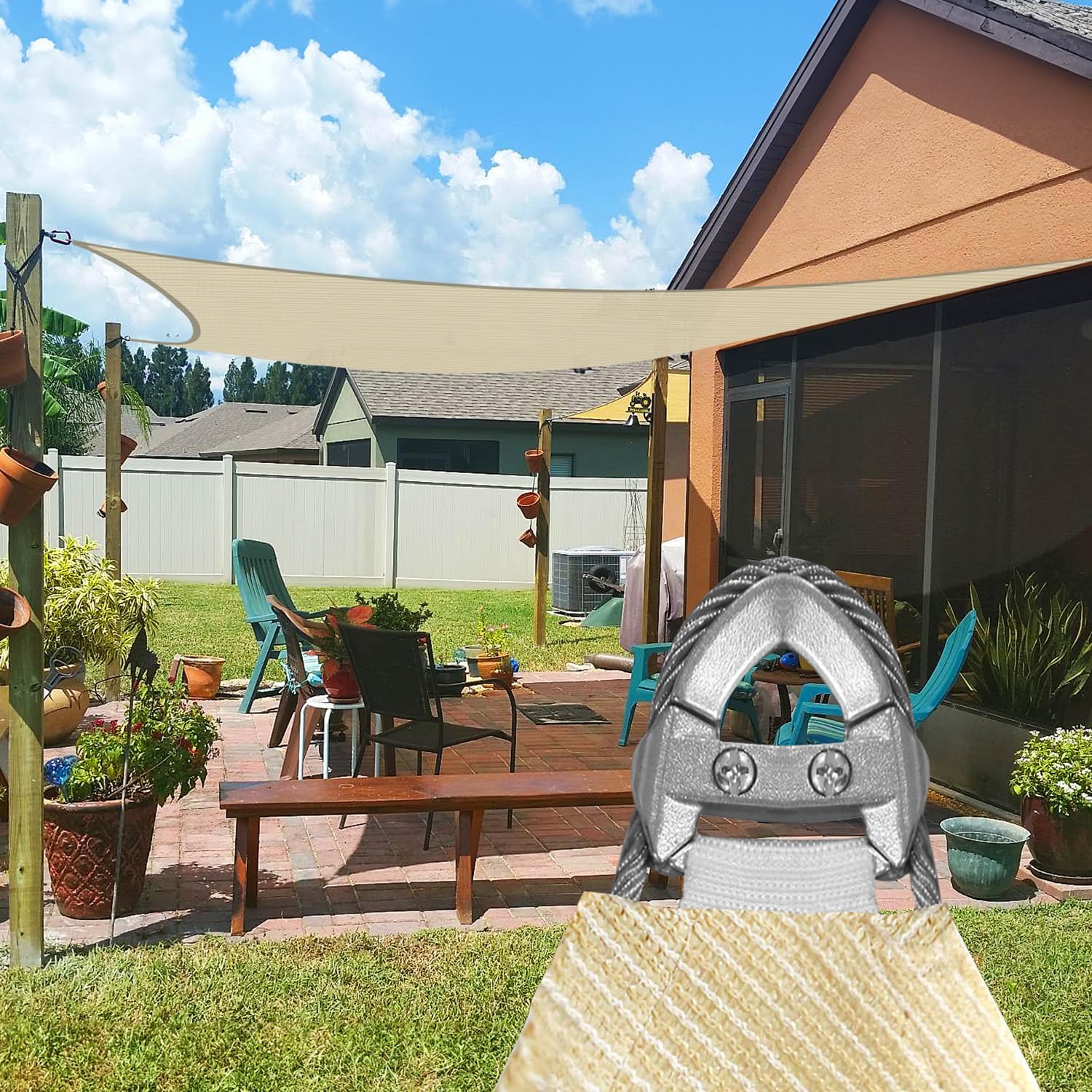 Windscreen4less 16' x 34' Sun Shade Sail with A-Ring Wire Rope Rectangle Outdoor Shade Cover for Deck Backyard Patio Garden (Beige)